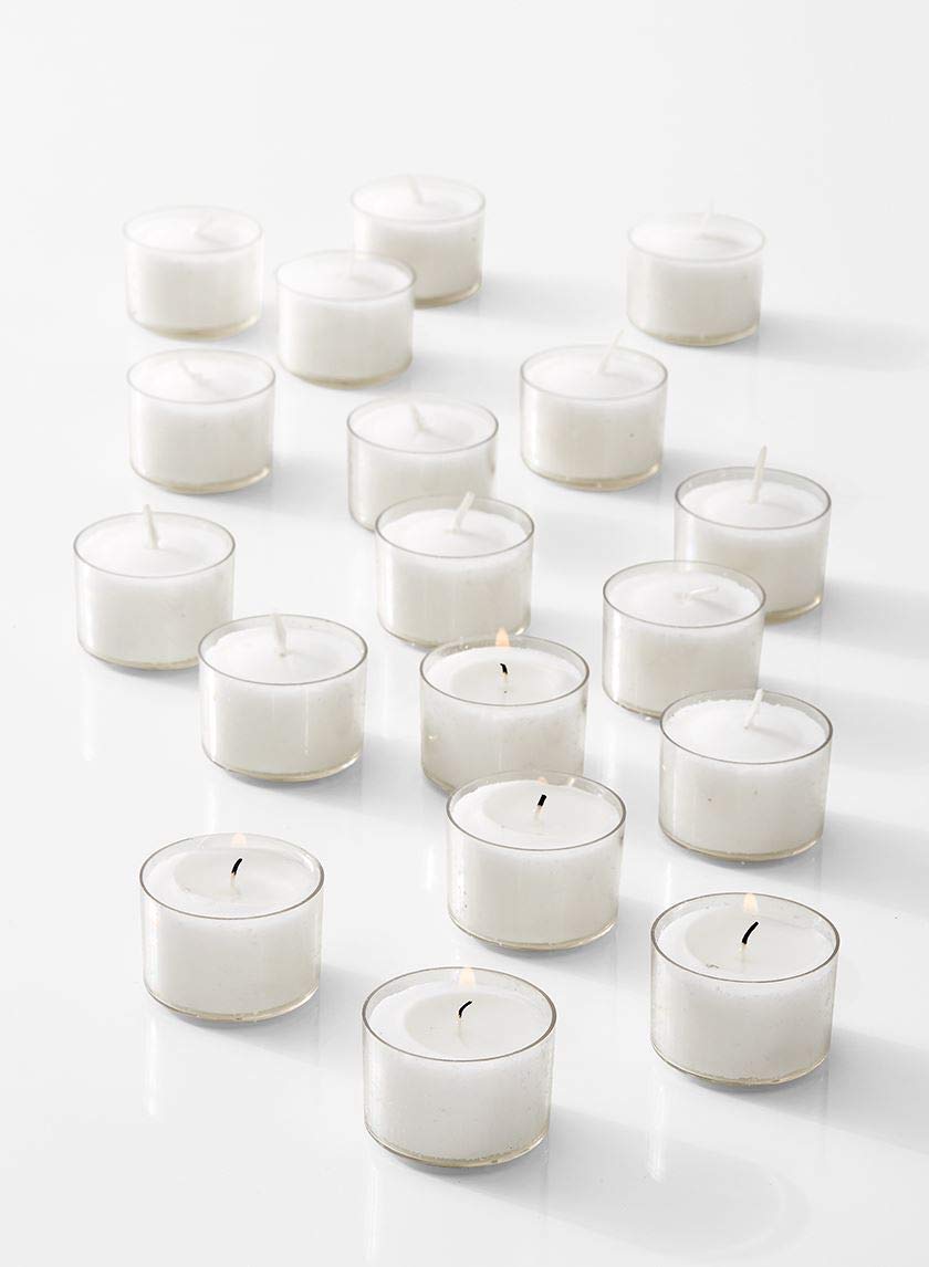 Premium Set of 120 White Tea Light Candles in Clear Glass Holders - 1.5