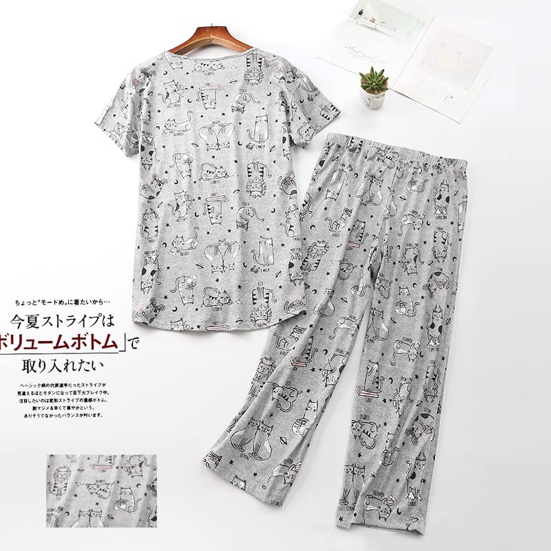 Inadays Women's Cotton Pajama Sets - Short Sleeve Top & Capri Pants 2-Piece Lounge Set | Soft & Breathable Summer Sleepwear for Women | Perfect for Nighttime Comfort, Lounging & Vacation Wear