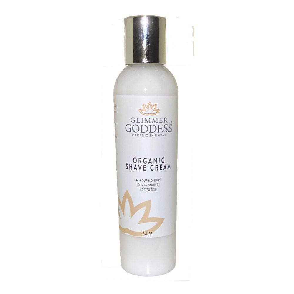 Organic Shave Cream with Aloe, Coconut Oil & Shea Butter - Lavender Lemon Scent, 8 oz | Glimmer Goddess | Moisturizing & Soothing for Women's Sensitive Skin | Perfect for Shaving Legs, Underarms & Bikini Area