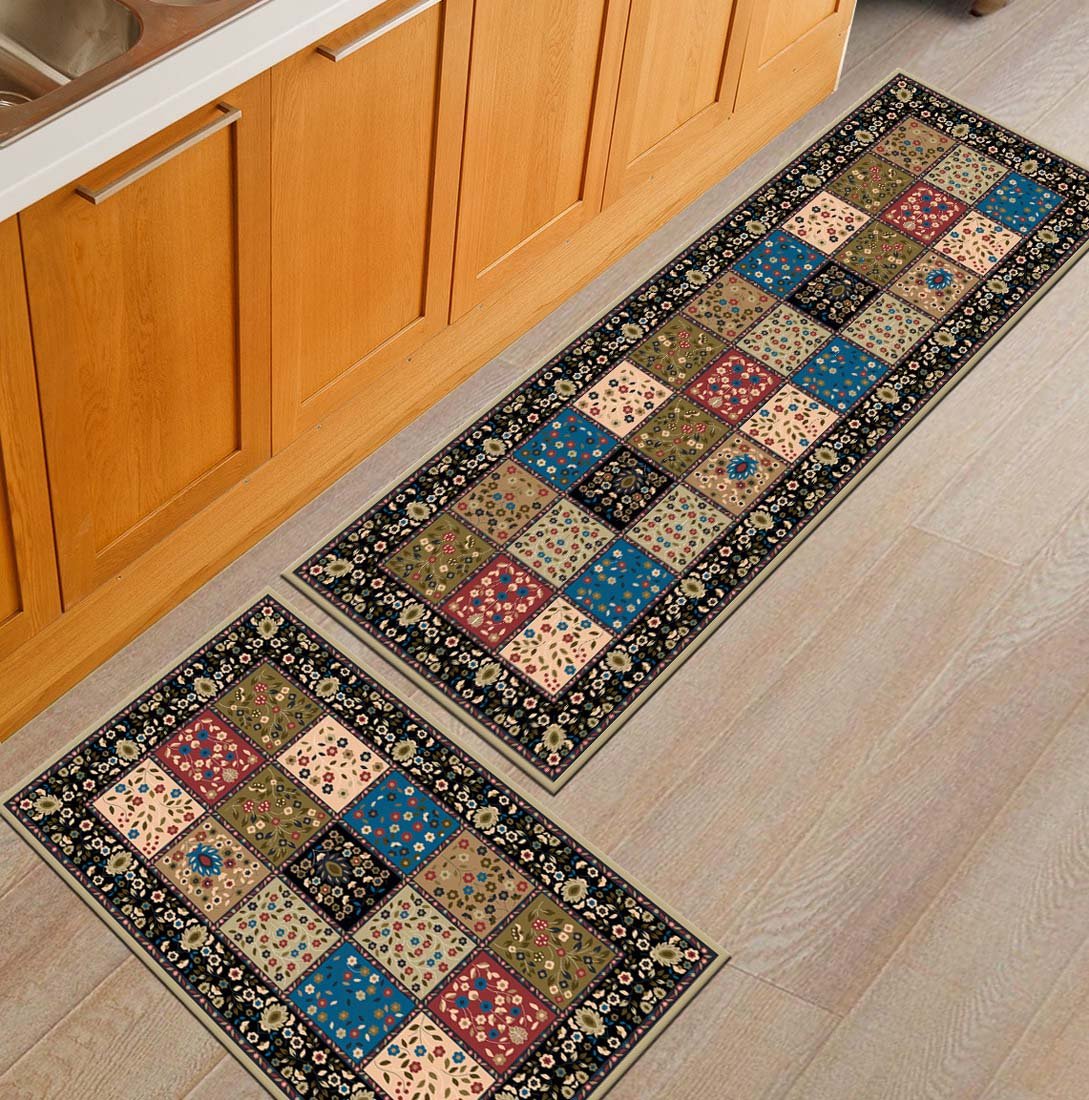 Non-Slip Kitchen Mats and Rugs - Floral Design Absorbent Floor Mat for Home, Bathroom, Bedroom - Soft Low Profile Runner for Comfort & Safety While Cooking, Bathing or Relaxing