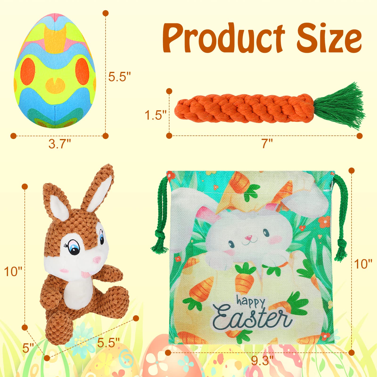 BWOGUE 4PCS Easter Dog Toy Kit - Plush Bunny Egg & Chew Rope Toys with Squeaker and Crinkle Paper for Small Medium Dogs | Teeth Cleaning Chew Toys, Puppy Gifts | Perfect for Easter Playtime, Training Rewards and Interactive Bonding