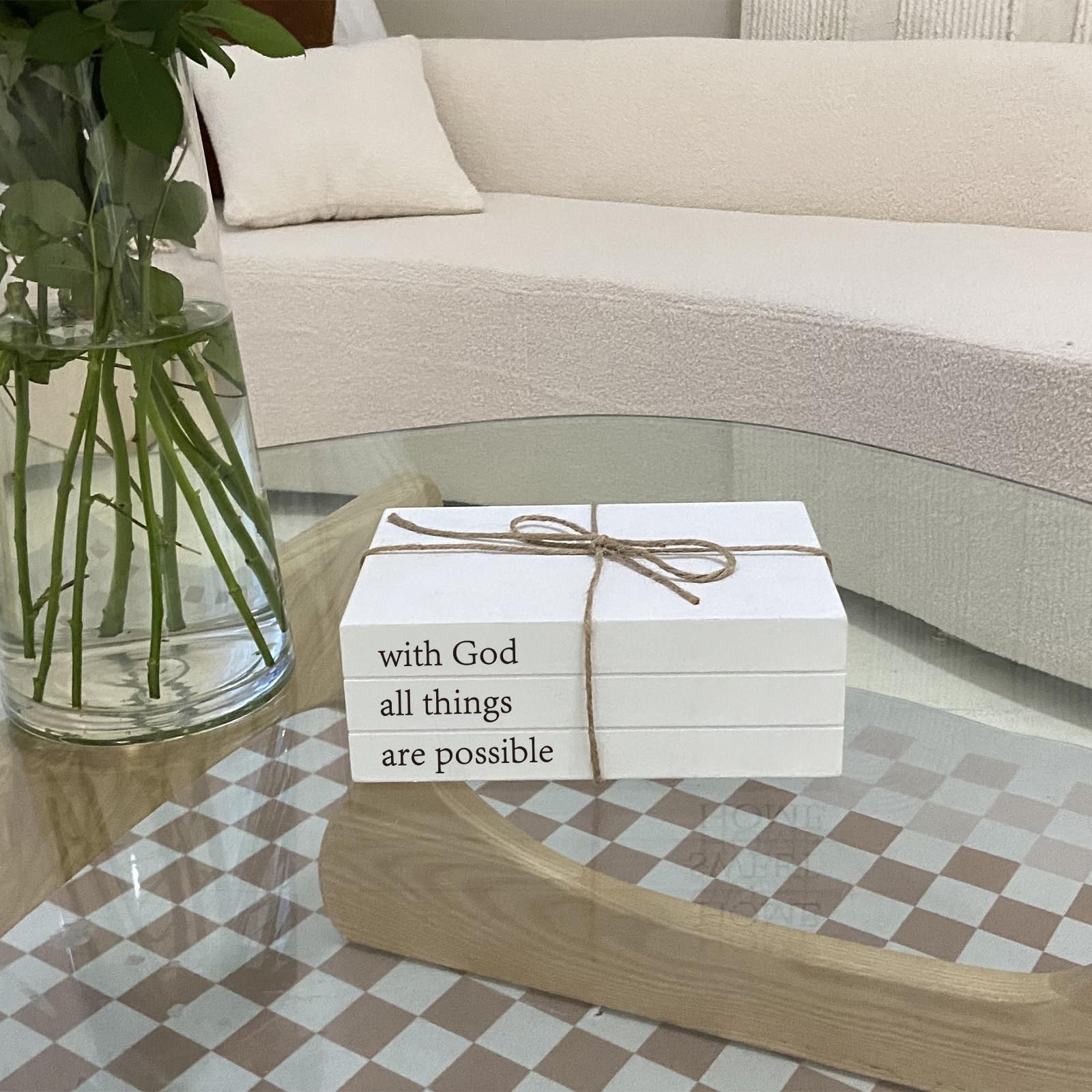Decorative Faux Books Set for Home Decor - White Rustic Farmhouse Stacked Display Books with 