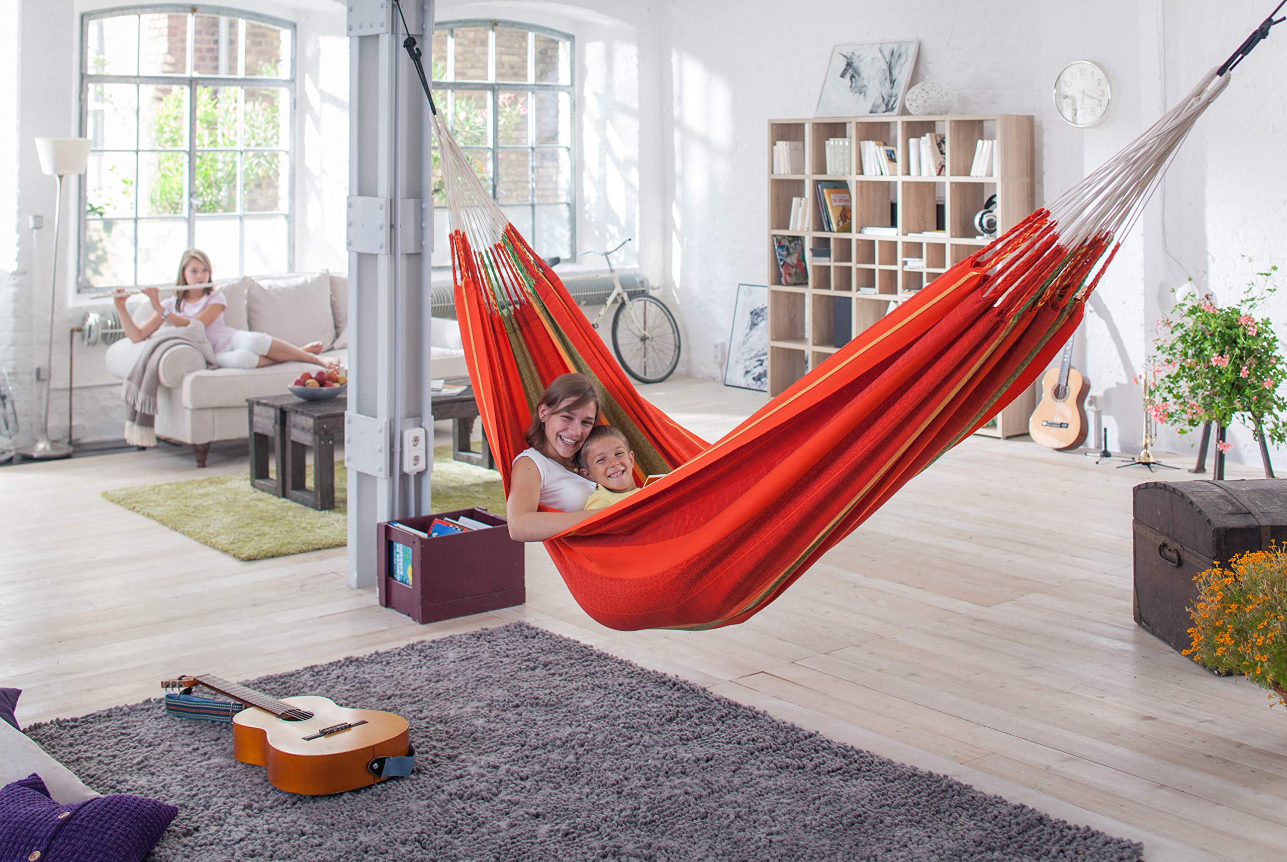LA SIESTA Flora Chilli - King Size Organic Cotton Family Classic Hammock for Backyard, Beach & Camping - Breathable & Durable Outdoor Relaxation