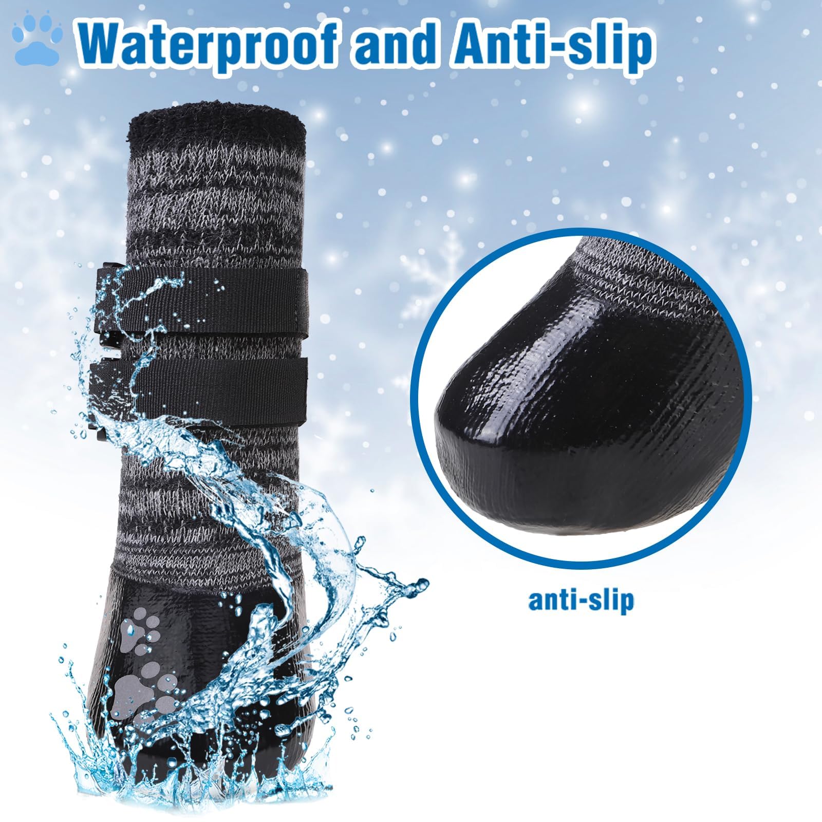 KOOLTAIL Anti-Slip Dog Socks with Grips - Waterproof Winter Boots for Small Medium Large Dogs - Paw Protector for Hardwood Floors - Prevent Licking & Keep Warm in Rain/Snow - Perfect for Indoor/Outdoor Use, Walking & Cold Weather Protection