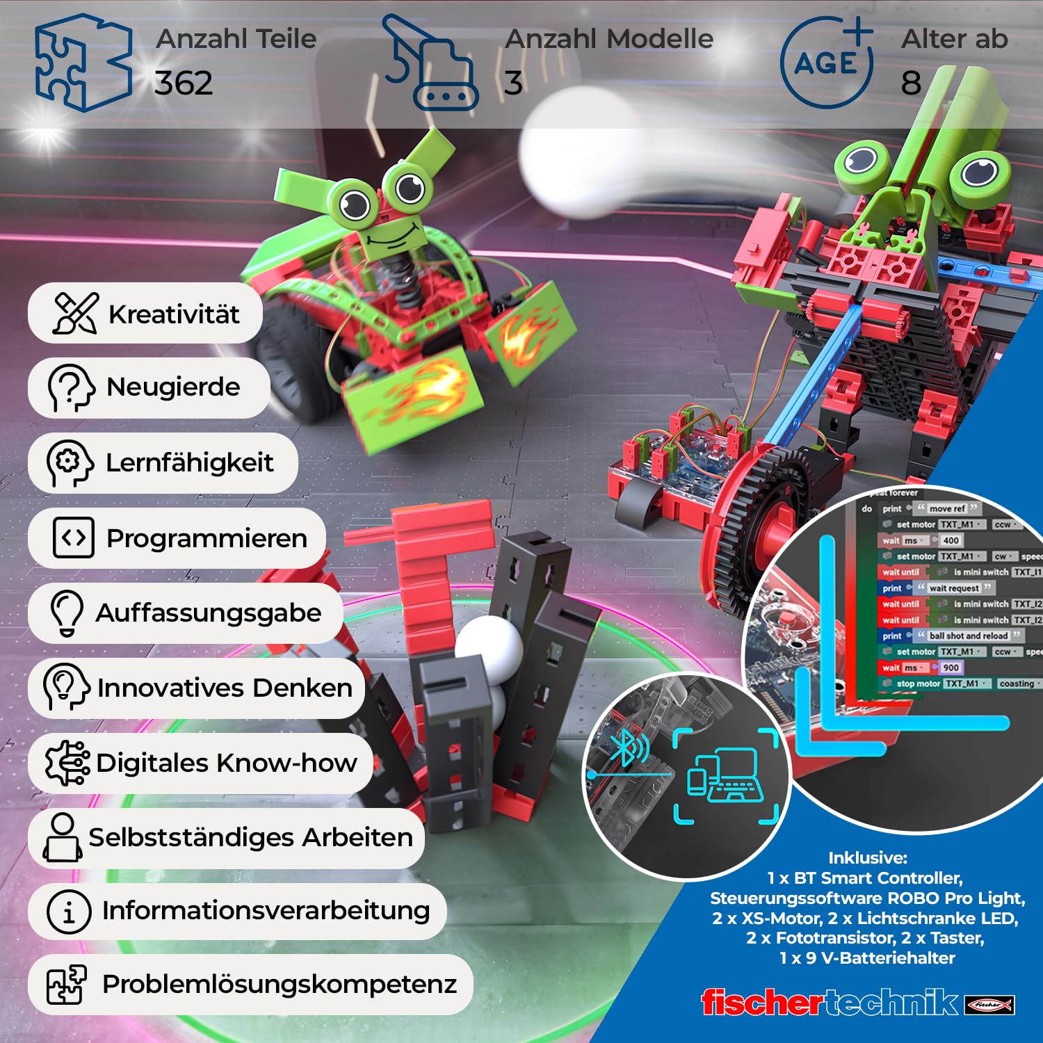 Fischertechnik Robotics Smart Robots Pro 569021 - Programmable Robot Kit with 12 Models, STEM Educational Toy for Kids Ages 8+ | Perfect for School Projects, Coding Practice & Robotics Competitions