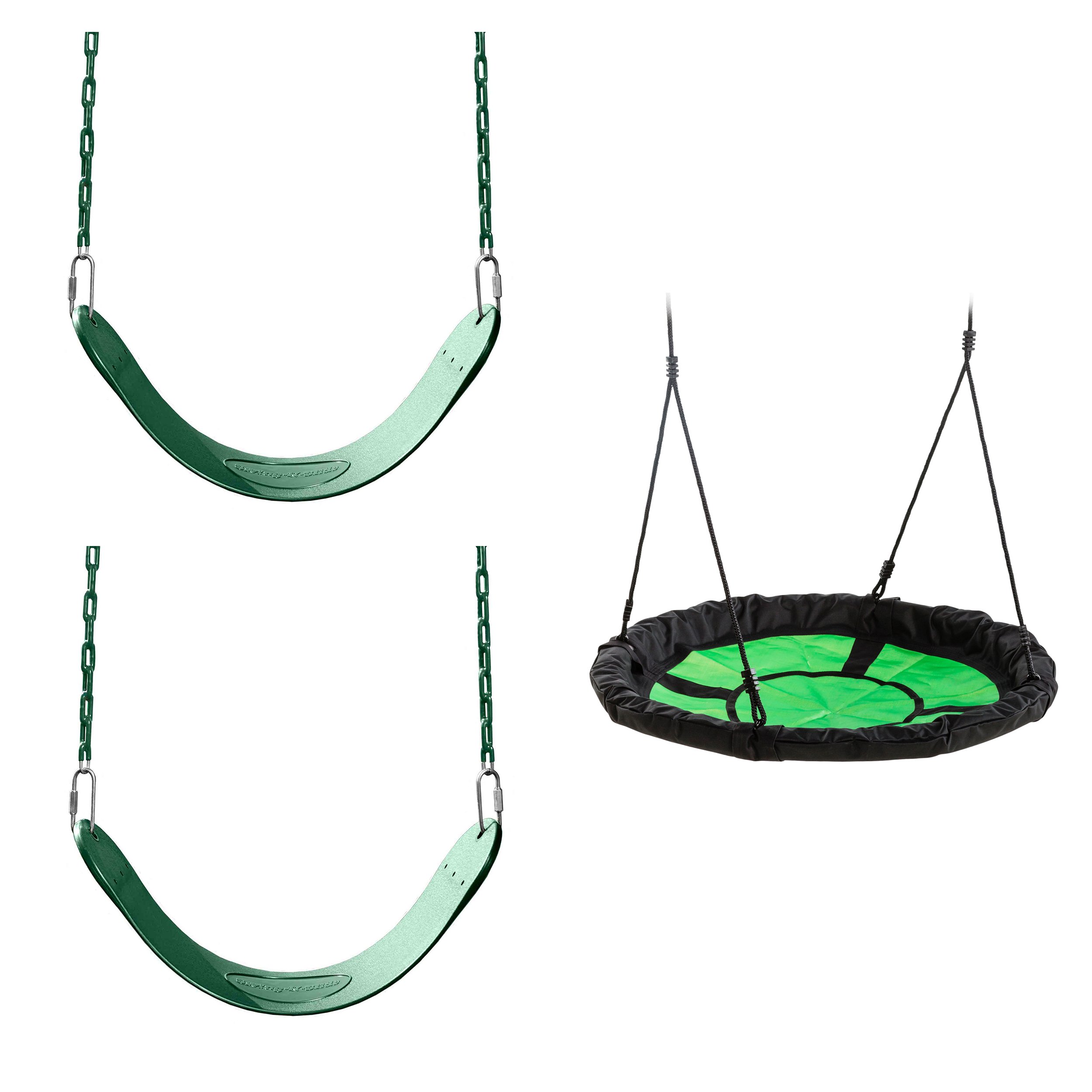 2-Pack Green Swing Seats & Nest Swing Combo - Heavy Duty Swing Set Accessories for Kids, Backyard Playsets - Perfect for Outdoor Play, Parks, and Playgrounds
