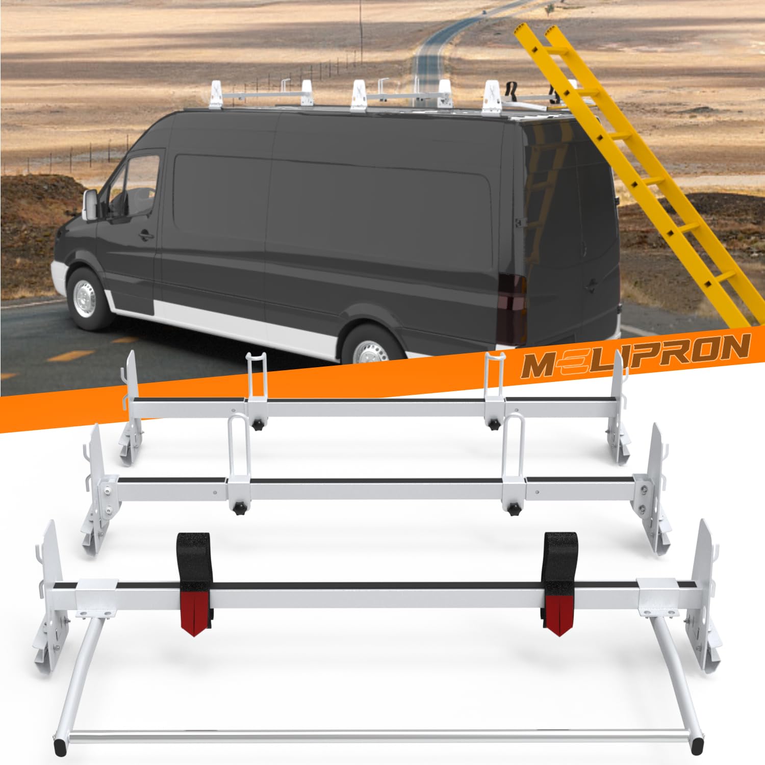 MELIPRON Heavy Duty 800 lbs Capacity Van Roof Rack - Compatible with Chevy Express 1500/2500/3500 & GMC Savana Cargo Van - Ladder Rack with Rear Roller - Perfect for Construction, Delivery & Roofing Professionals