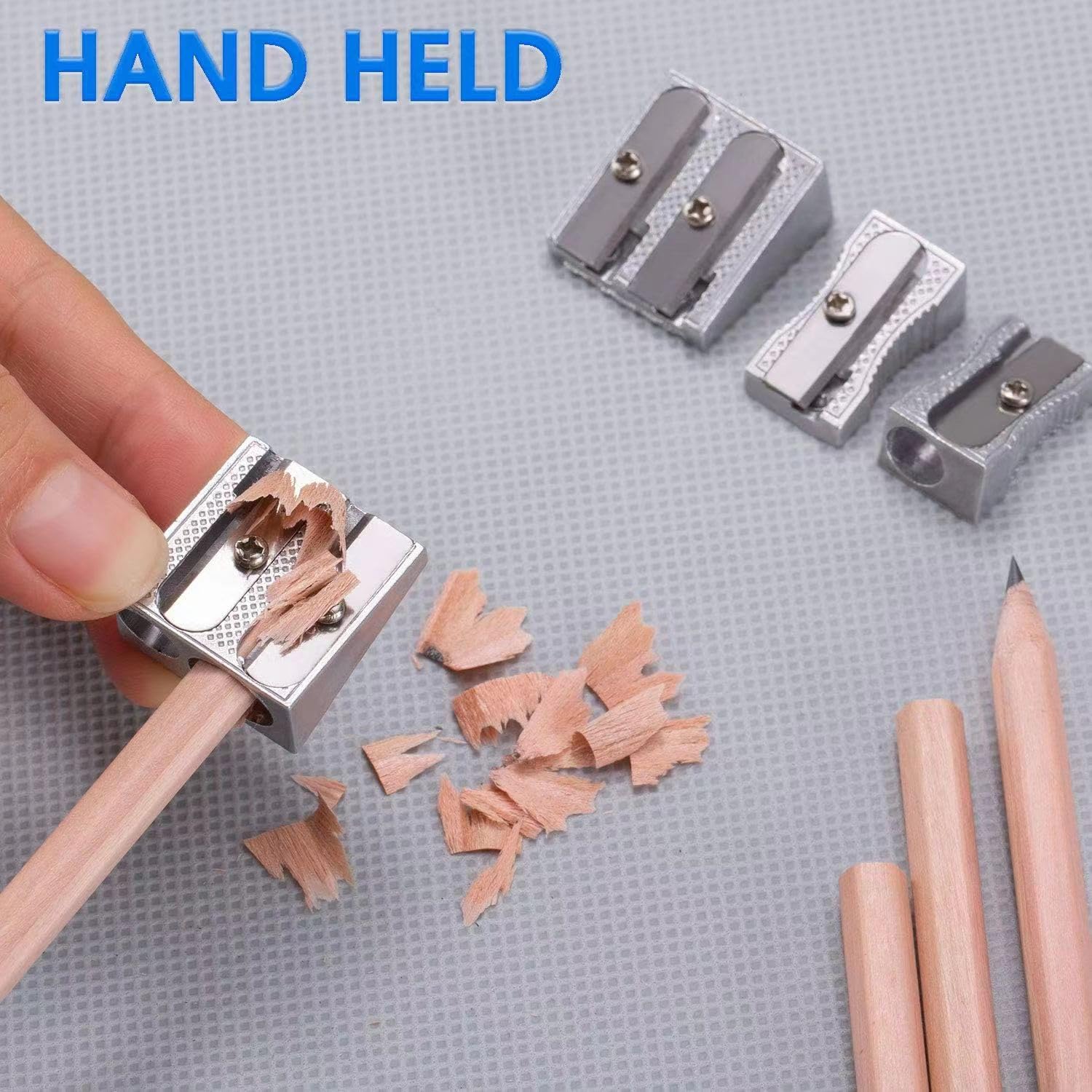 Metal Pencil Sharpeners 4pcs - Dual Hole for Graphite & Colored Pencils - Home & Office Use