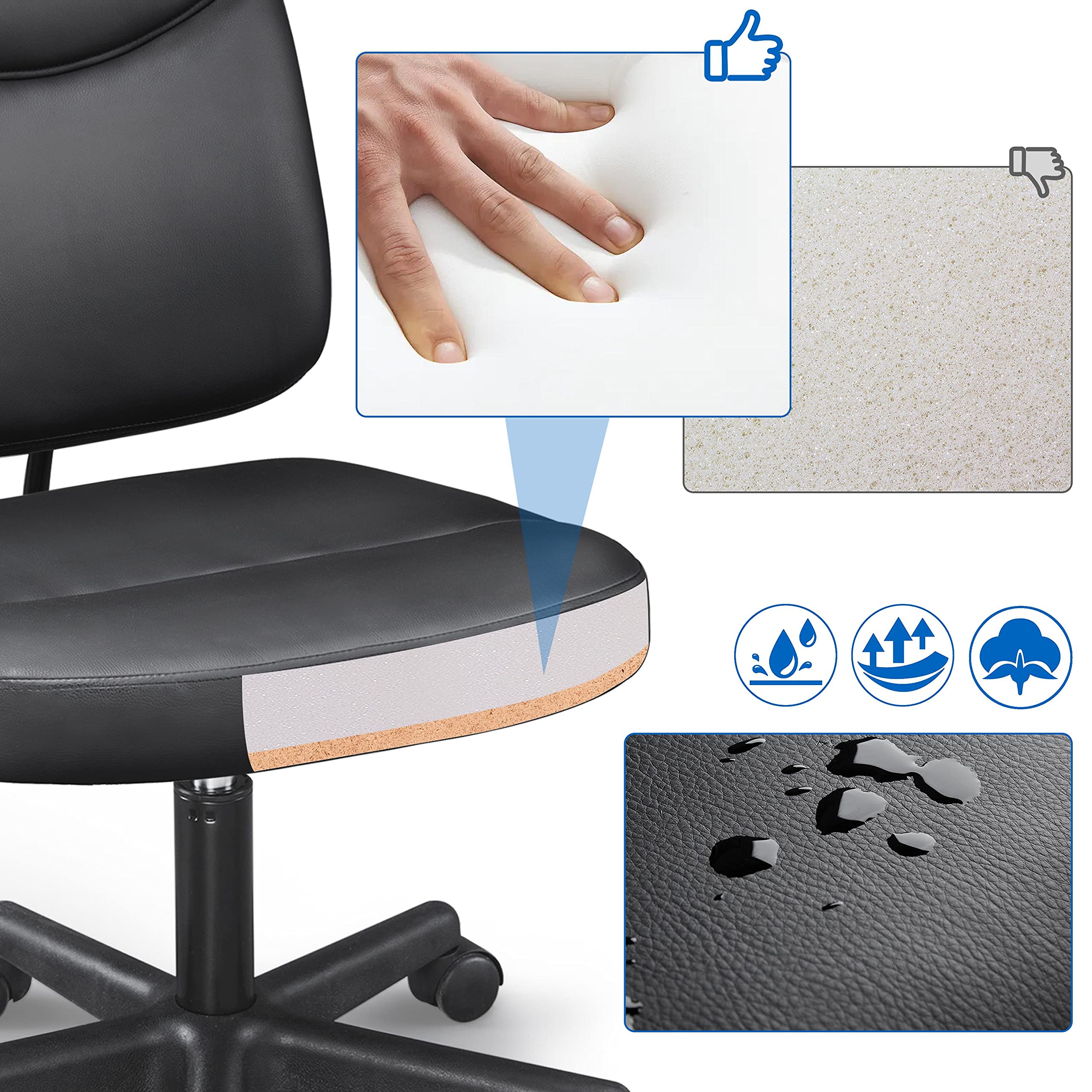 Yaheetech 2-Piece Armless Office Chair Set - Ergonomic Low Back PU Leather Adjustable Swivel Task Chair for Home Office, Computer Desk & Gaming - Black