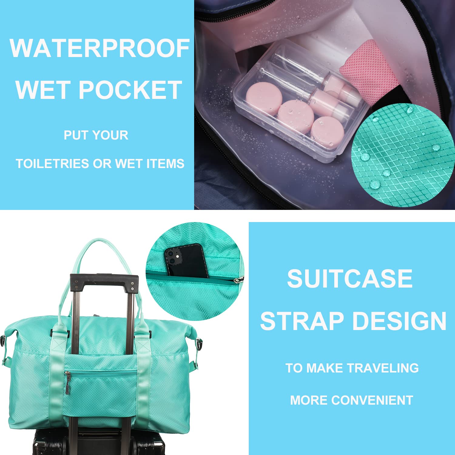 Waterproof Travel Duffle Bag for Women & Men - Sport Gym Tote with Wet Pocket - Perfect for Overnight Trips, Weekender Carry On, Workouts & Outdoor Adventures