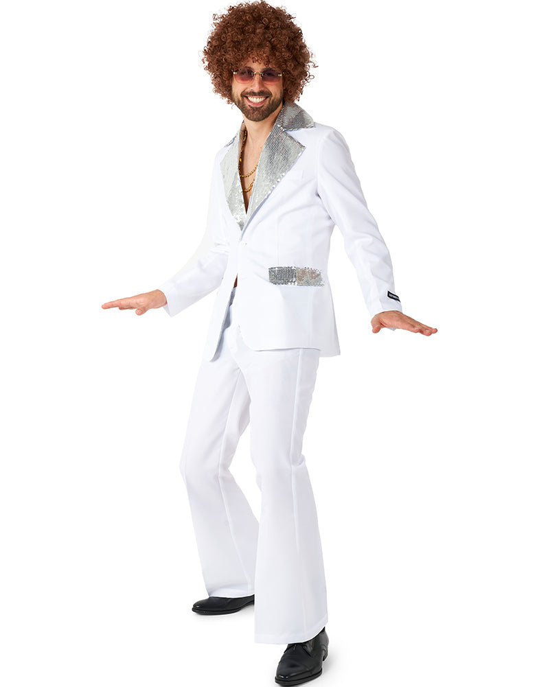 Vintage 70s Disco White Men's Suit - Retro Costume for Halloween, Theme Parties & Dance Events - Classic 3-Piece Suit with Wide Lapels & Flared Pants