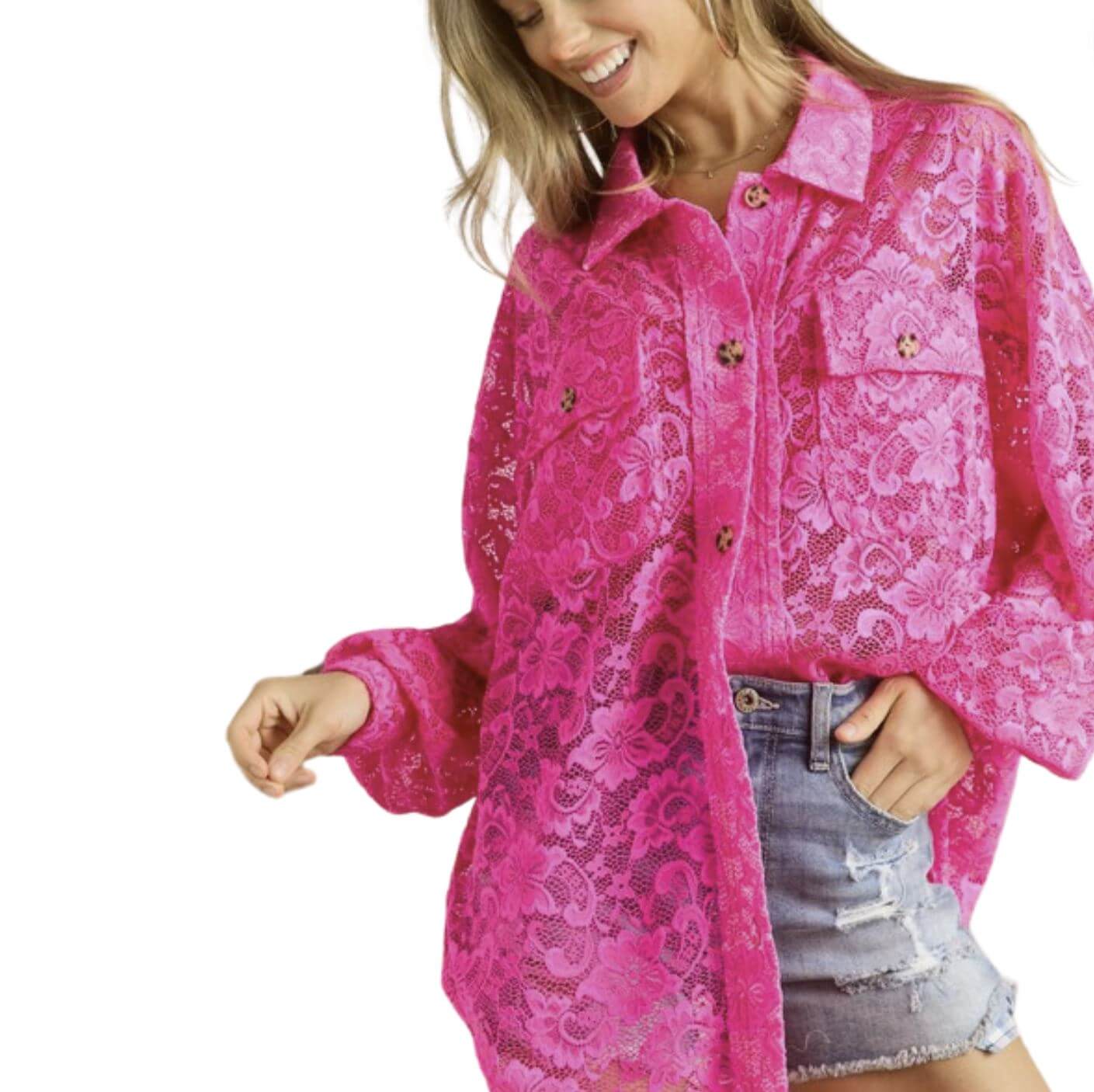 Stylish Lace Button Down Shirt for Women - Summer Vacation Essential - Perfect for Beach Outings & Casual Wear - Final Sale Clearance