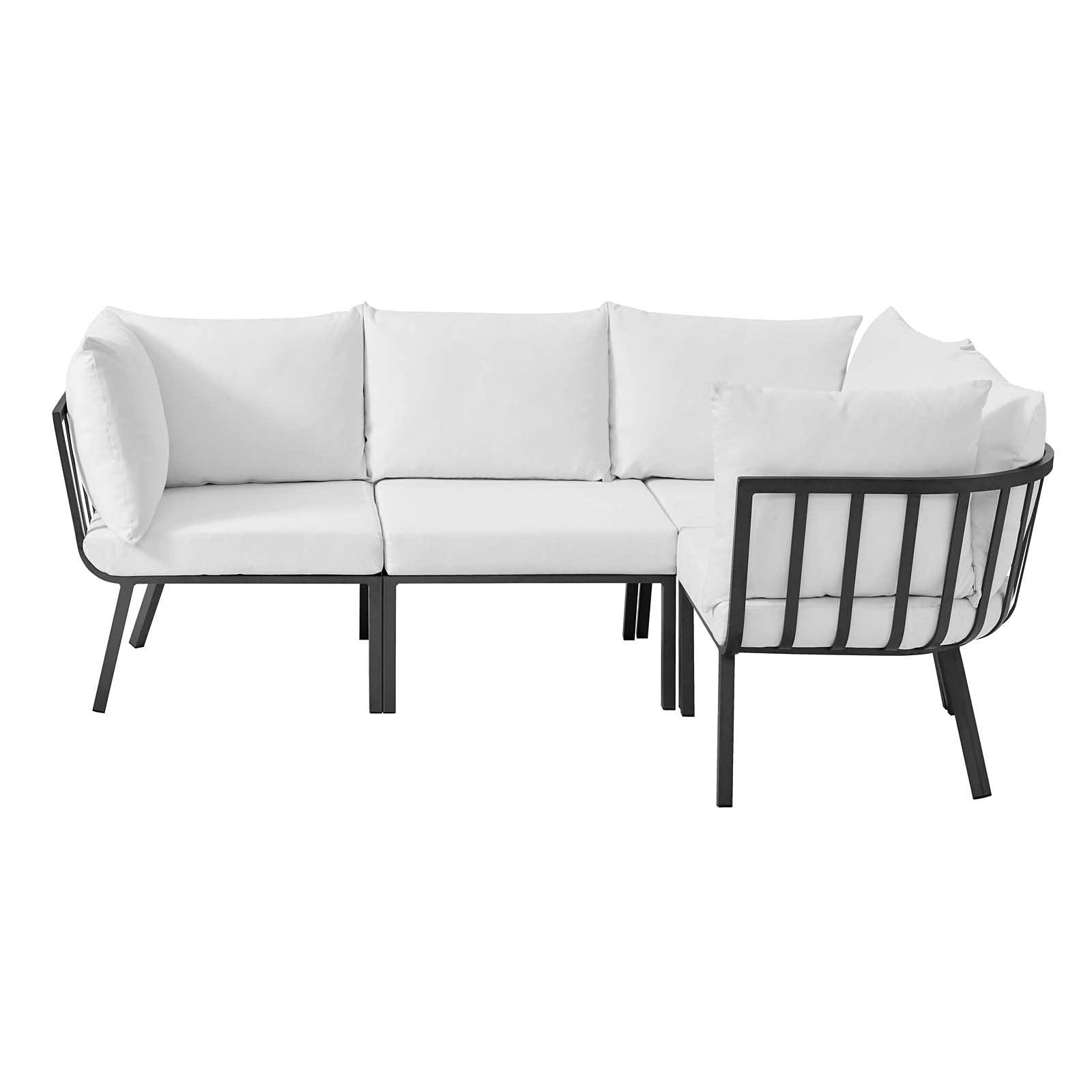 Modern Aluminum Lounge Sectional Sofa Chair Set - Grey & White Metal Outdoor Patio Furniture for Cafe, Bistro, and Garden Relaxation