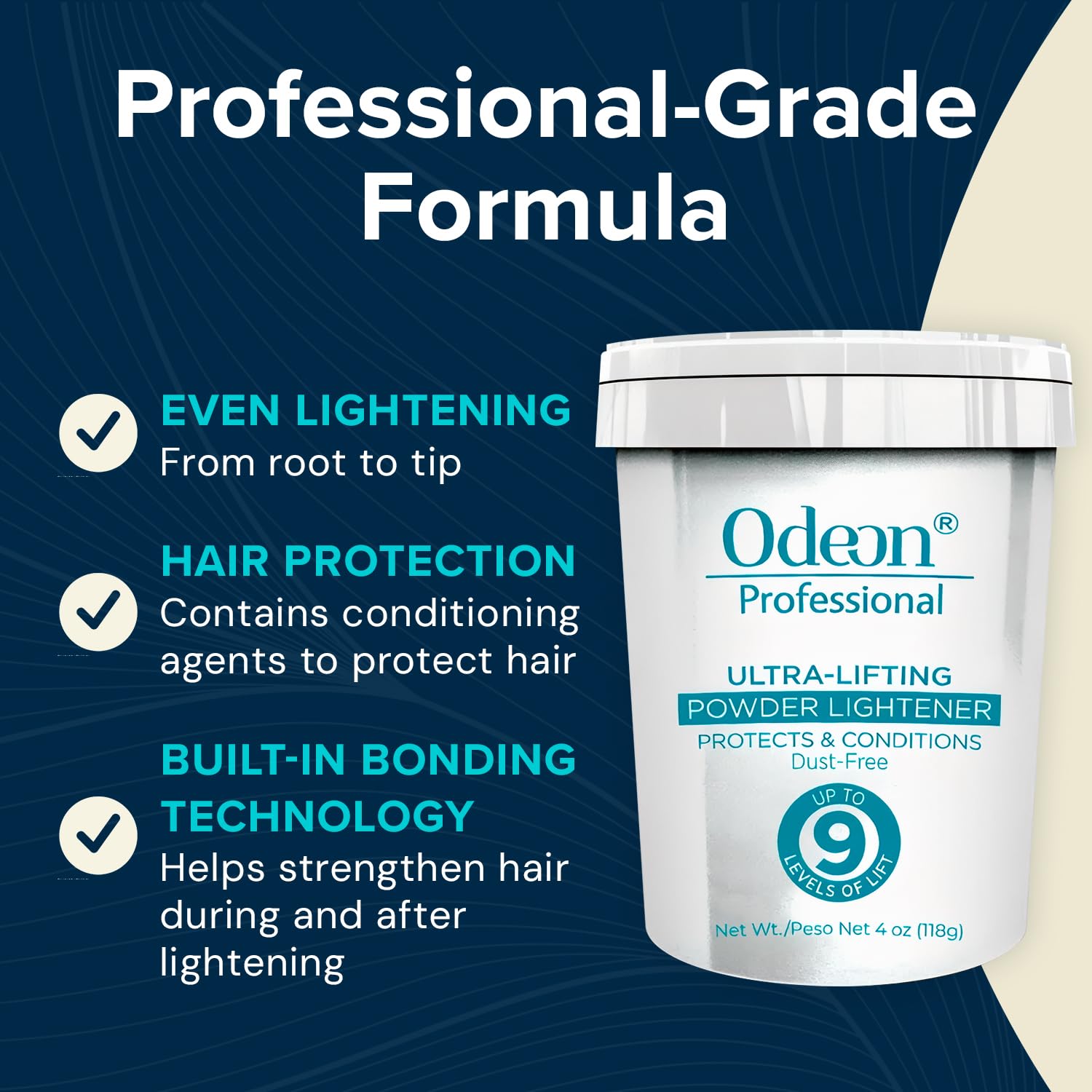 Odeon Professional Ultra-Lifting Powder Lightener - 9 Levels Lift Hair Bleach Powder for Balayage, Highlights & Full Bleaching (4oz) - Perfect for Salon & At-Home Hair Lightening Treatments