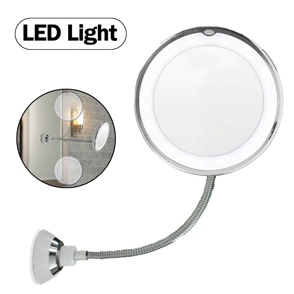10X Magnification Flexible Gooseneck LED Makeup Mirror with Suction Cup - Perfect for Bathroom Vanity, Dressing Table & Travel Cosmetics Application