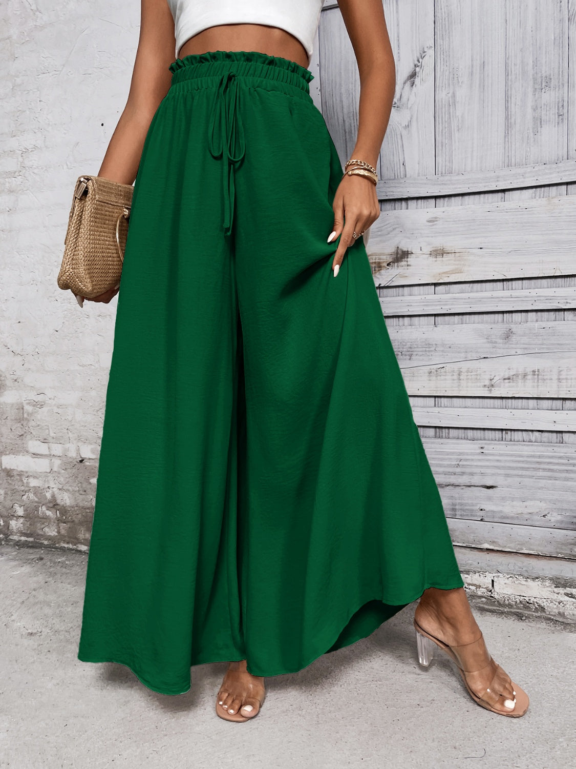 Resort Style High Waist Wide Leg Pants - Women's Comfortable Summer Beach Palazzo Trousers for Vacation, Travel, and Casual Outfits