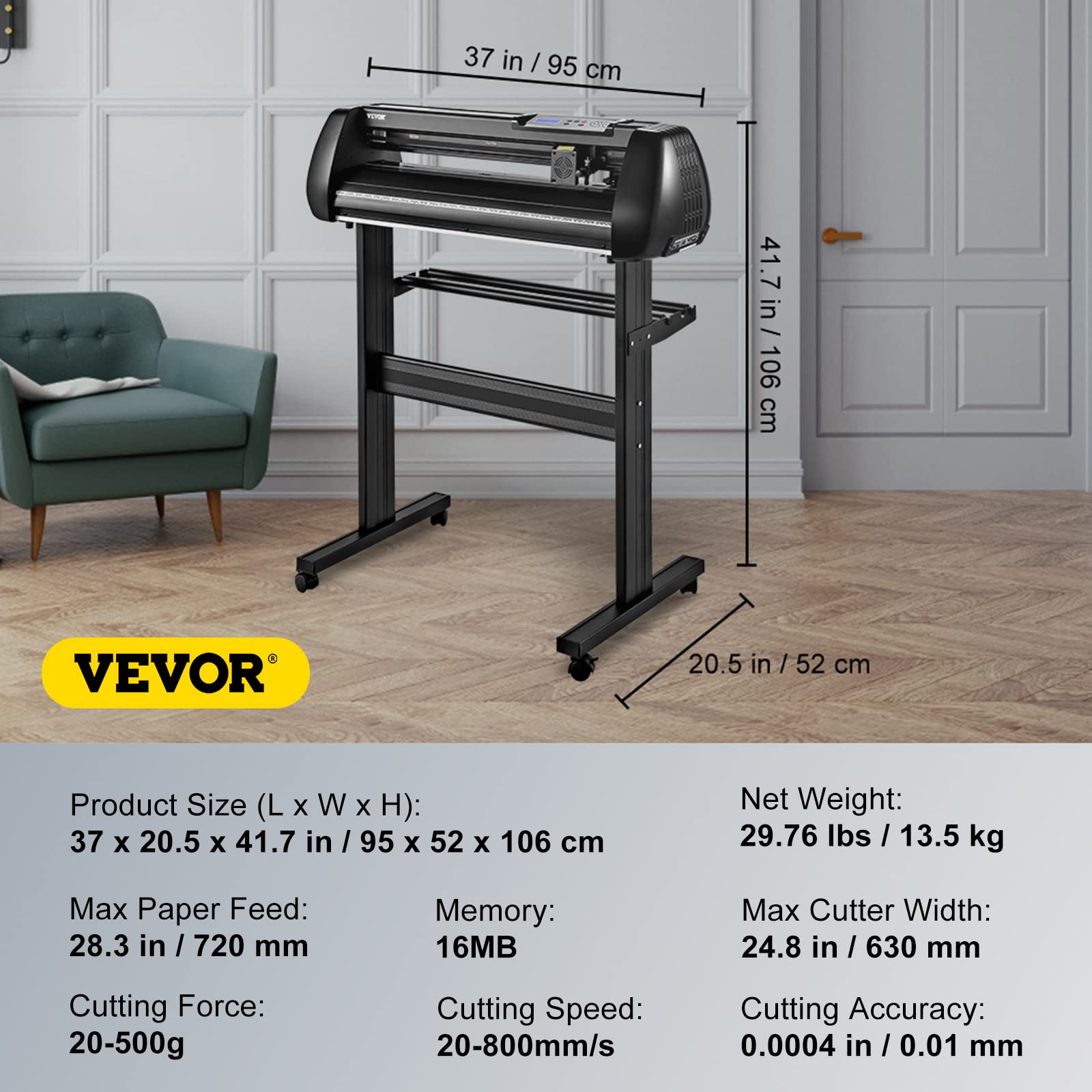 VEVOR 28-Inch Vinyl Cutter Plotter Machine with Stand - Adjustable Speed & Pressure for Sign Making, Compatible with SignMaster Software (USB/Bluetooth/COM) - Perfect for DIY Crafts, Decals, Stickers, and Professional Signage Projects