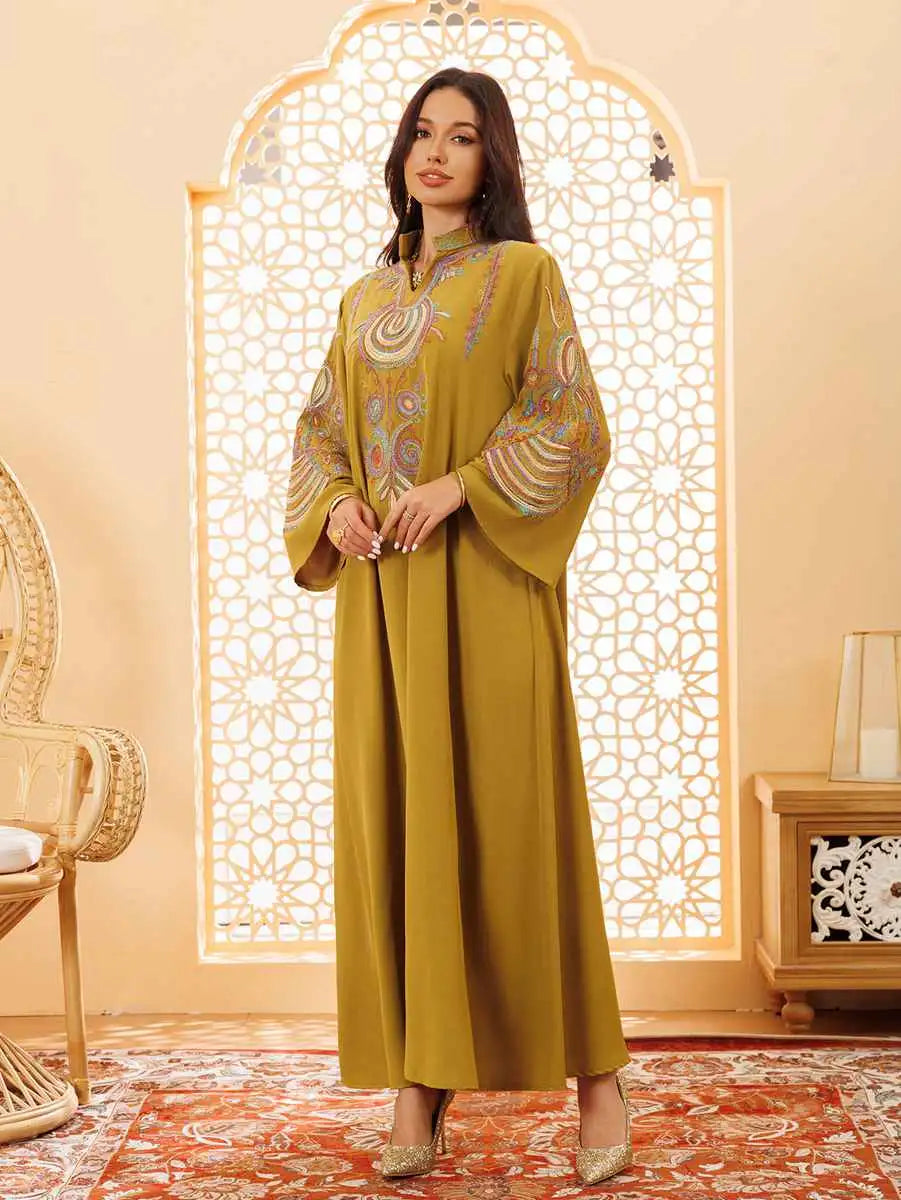 Elegant Rope Embroidery Eid Jalabiya Kaftan Dress for Women - Perfect for Eid Celebrations, Weddings & Special Occasions