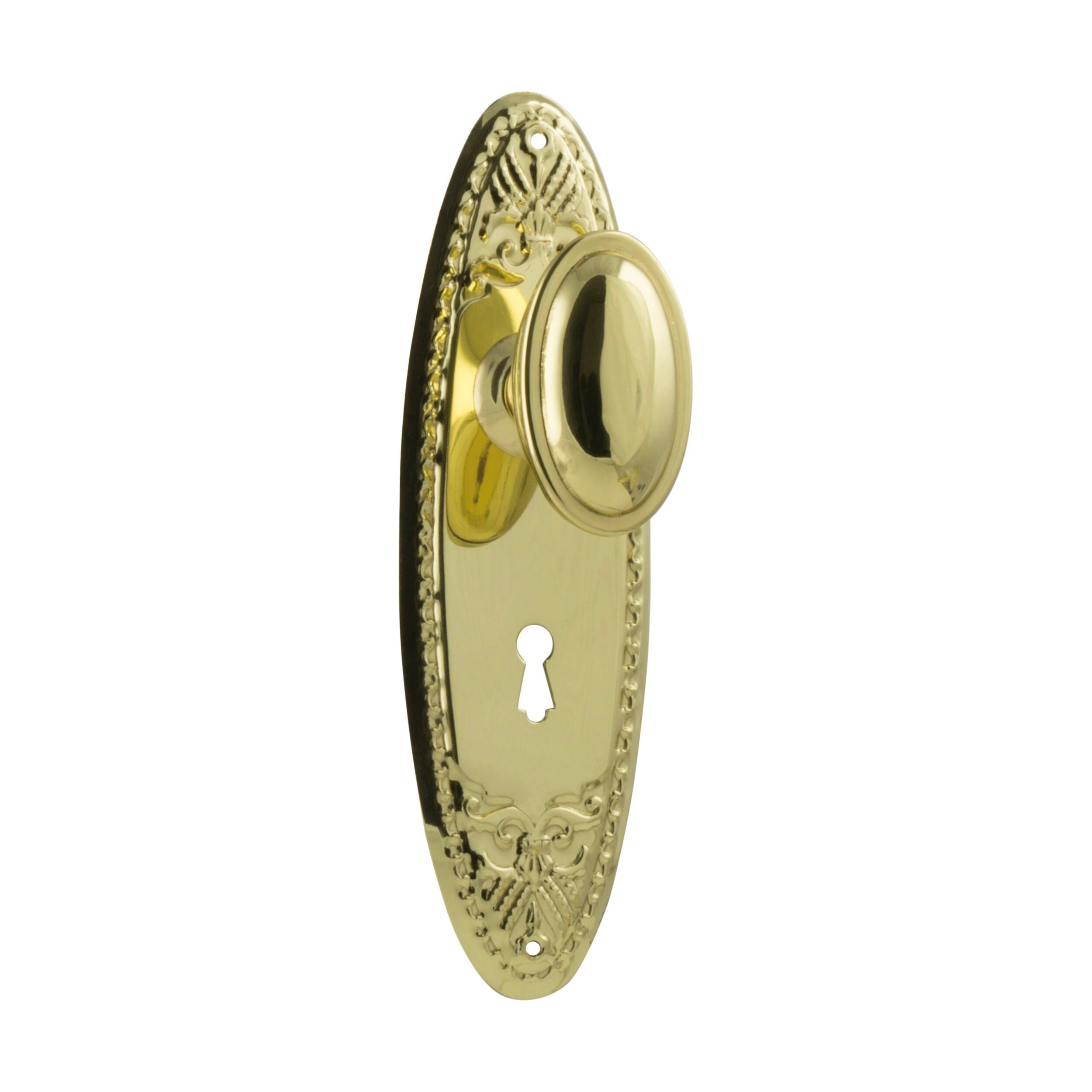 Polished Brass Fitzroy Lock Door Knob Pair - H205xW63xP60mm - Perfect for Interior Doors, Bedrooms & Home Renovation Projects