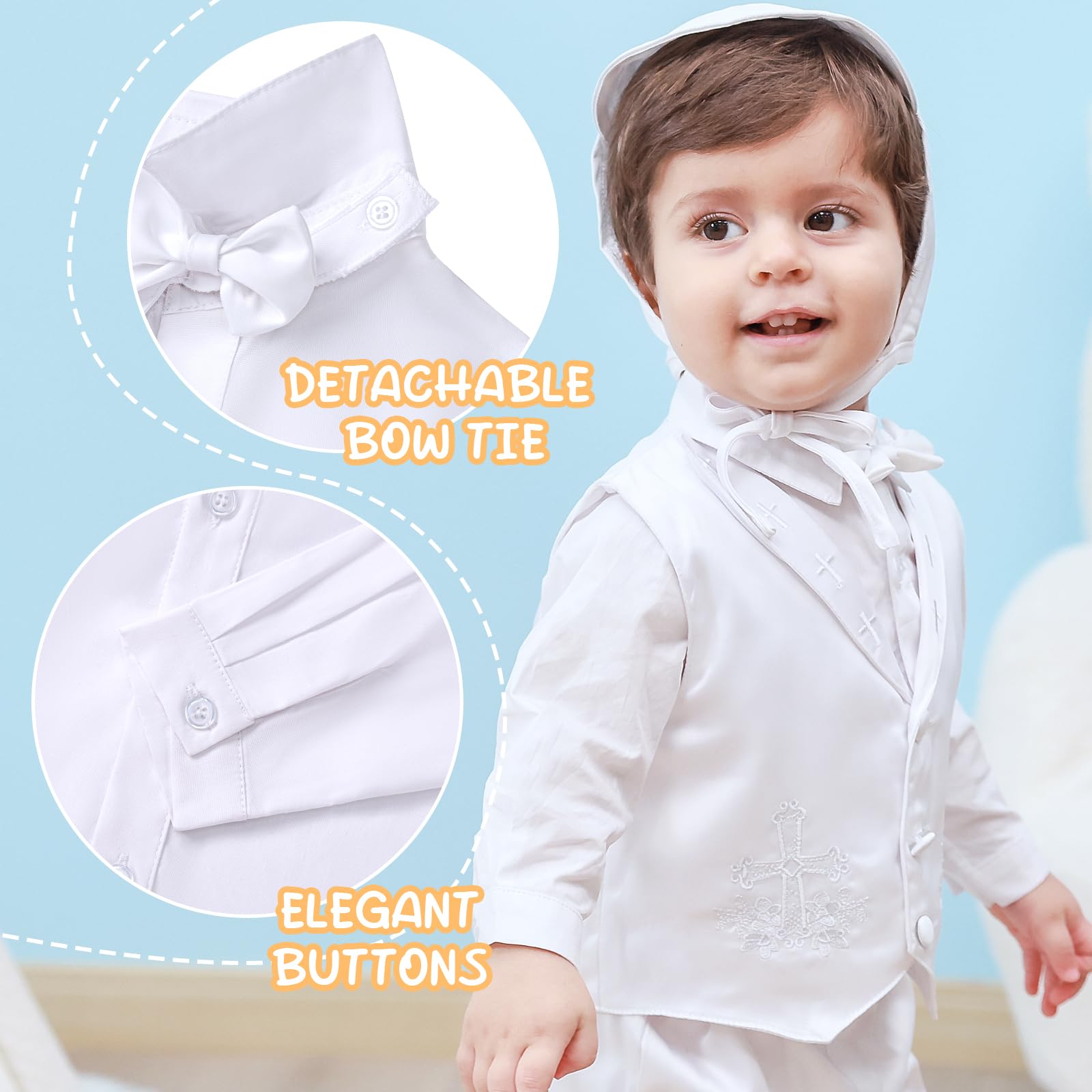 Booulfi Boys Baptism Outfits - Baby Christening Suit Set with White Dress Shirt & Pants - Perfect Christening Gift for Baby Boys - Ideal for Baptism, Christening Ceremonies & Special Occasions
