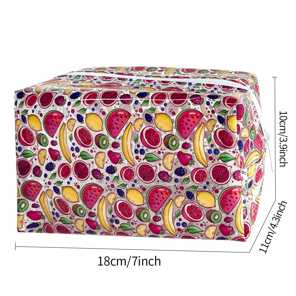 Cute Fruit Cosmetic Bag - Clear Makeup Toiletry Pouch with Zipper - Cartoon Portable Organizer Storage Holder - Set of 4 - Perfect for Travel, Gym, and Daily Beauty Essentials