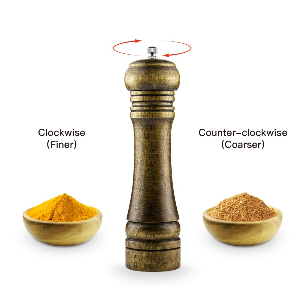 Premium 8 Inch Wood Pepper Grinder with Ceramic Rotor - Adjustable Coarseness, Hand Operated Capstan Mill for Freshly Ground Spices - Perfect for Kitchen, Dining Table & Gourmet Cooking