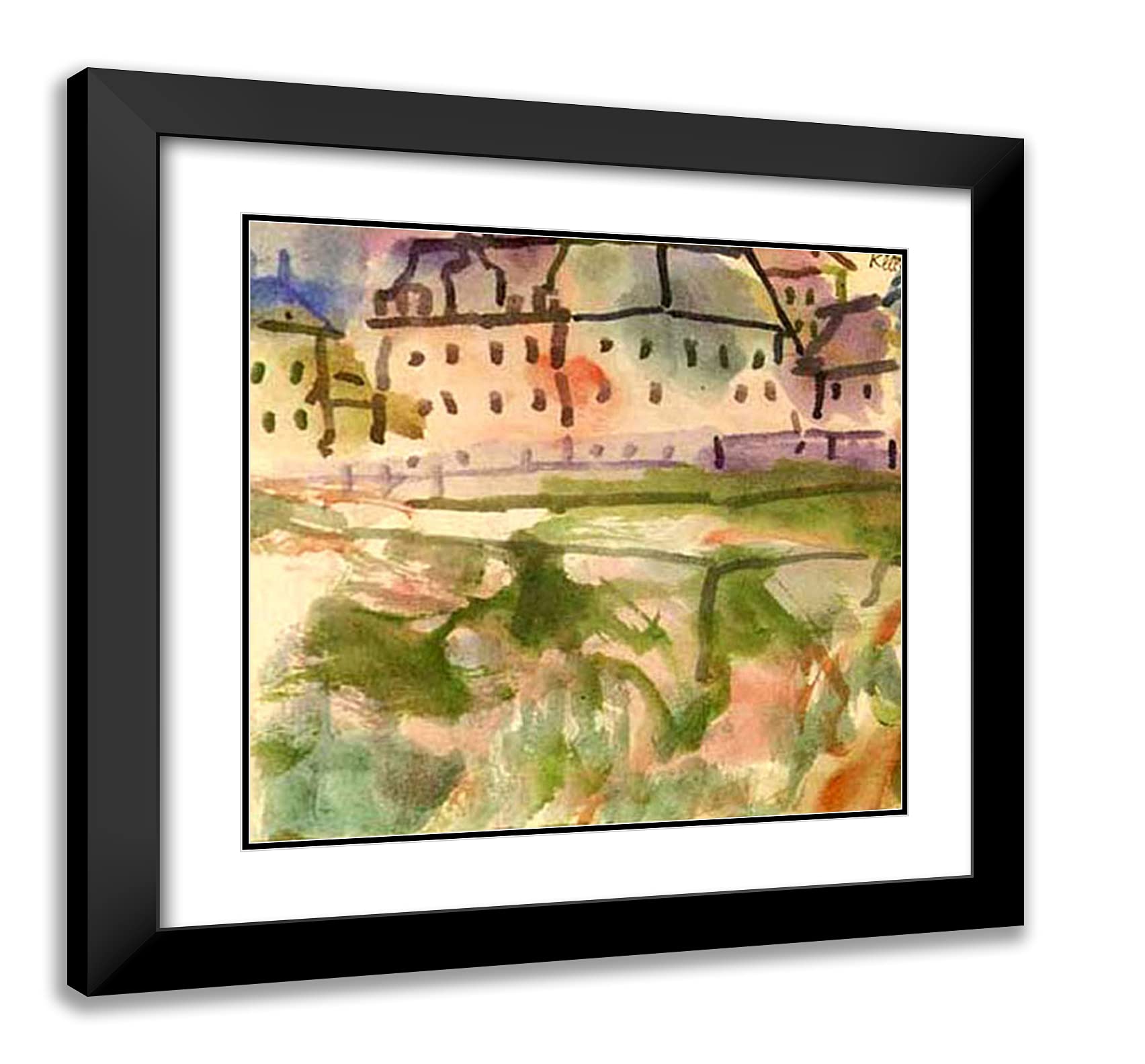 Paul Klee 'Houses Near the Gravel Pit' 21x20 Inch Black Modern Framed Art Print with Double Matting - Perfect for Living Room, Bedroom, or Office Wall Decor