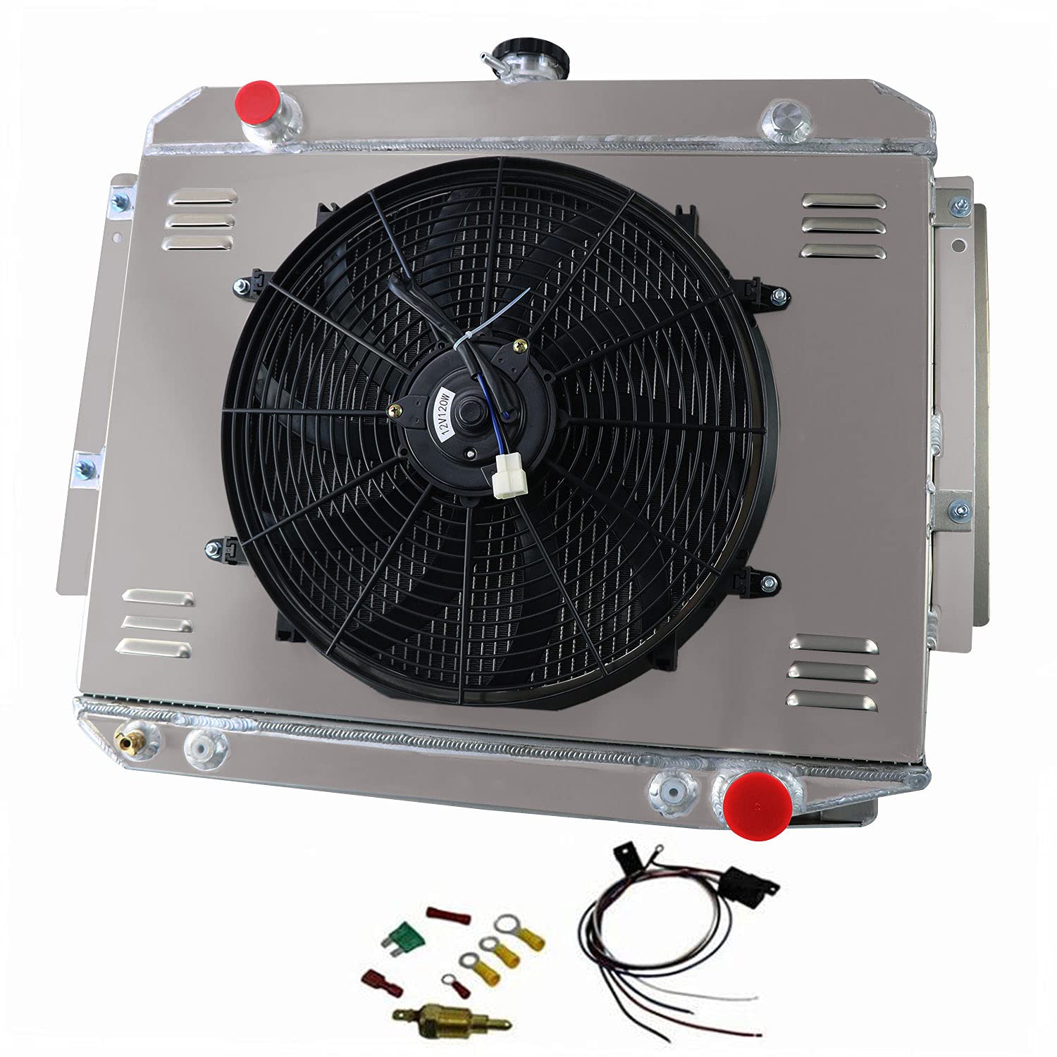 3 Row Aluminum Radiator with Shroud Fan & Relay Kit - Compatible for 1971-1979 Dodge B/D/W Series 100/200/250/300 Vans - Perfect for Engine Cooling & Off-Road Adventures