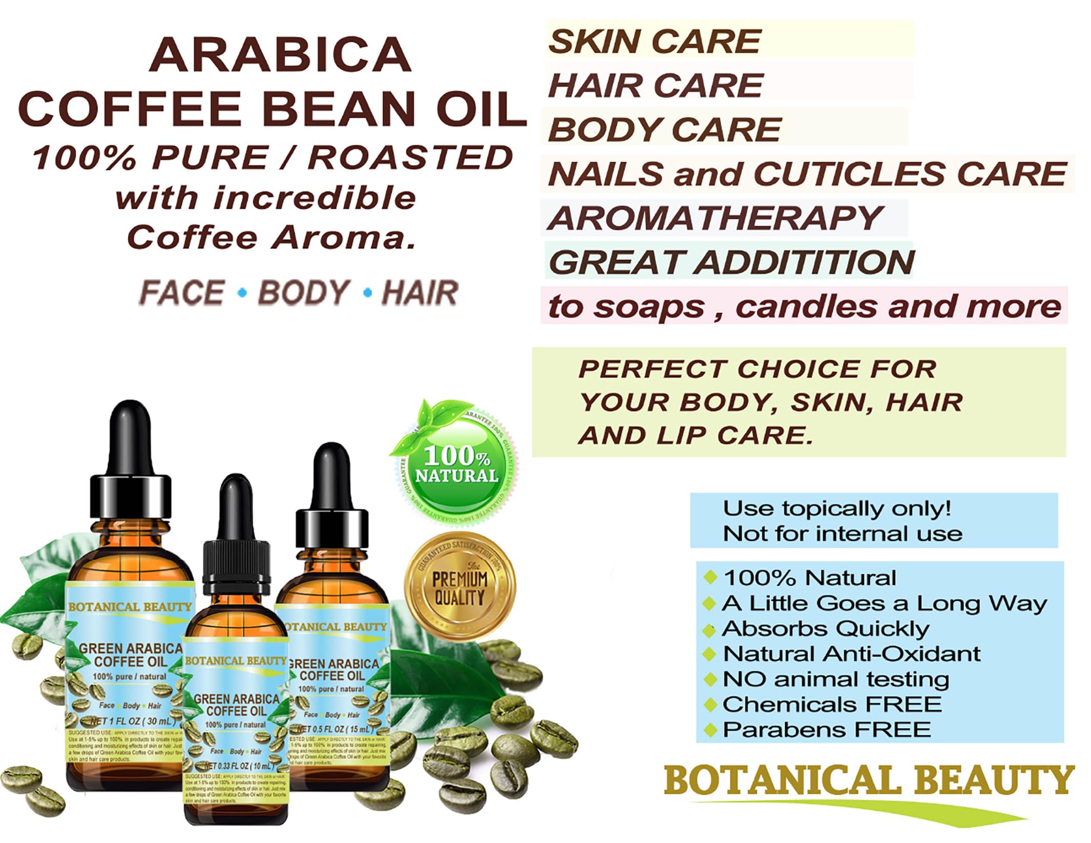 Pure Brazilian Green Arabica Coffee Oil - 100% Virgin Unrefined for Face, Skin, Hair & Nails - 1 Fl.oz (30ml) Anti-Aging Facial Oil - Natural Beauty Treatment for Dry Skin & Hair Care
