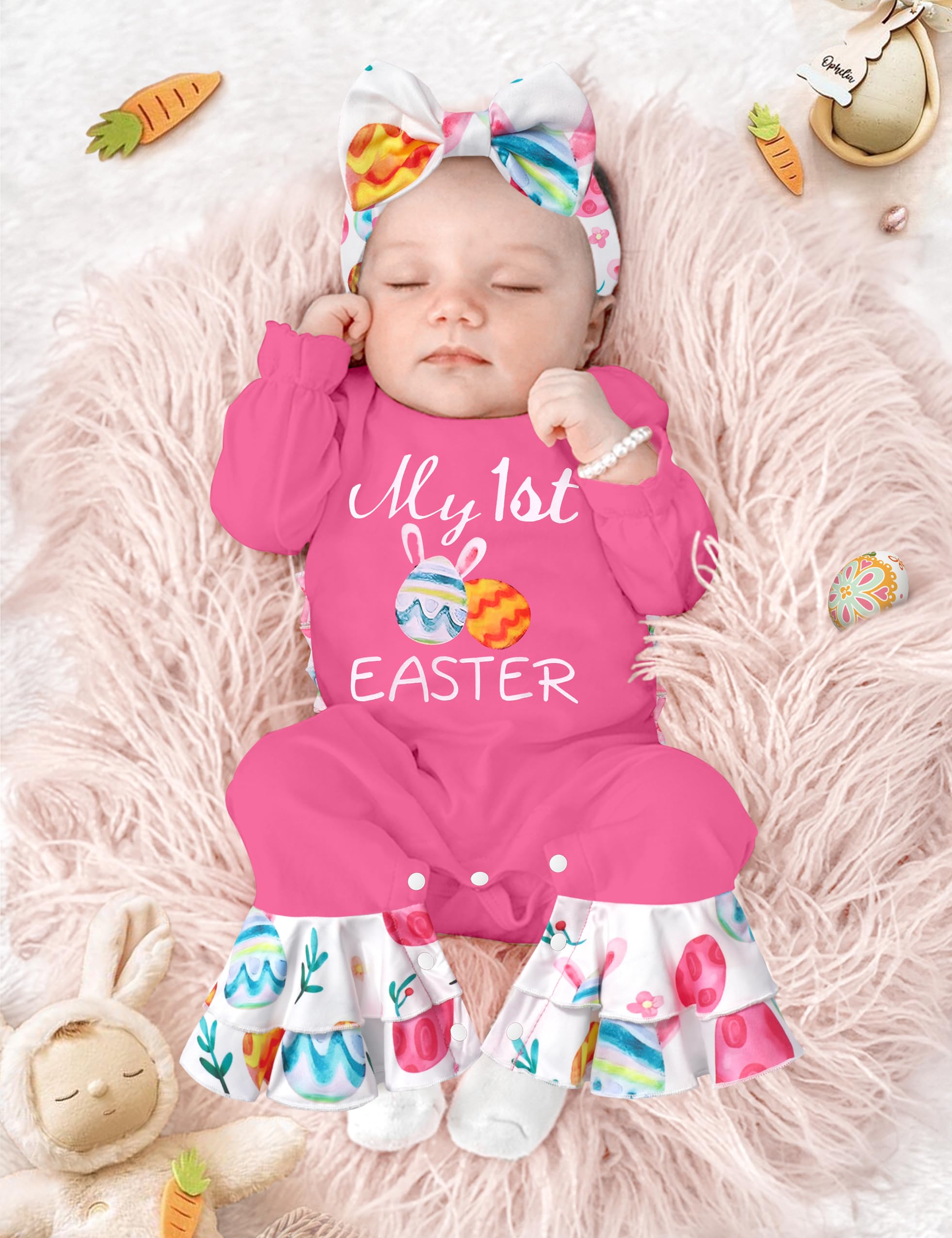 Newborn Girl Clothes - Ruffle Letter Print Romper & Bell Bottom Jumpsuit with Headband Hat | Boho Baby Outfit for Photoshoots, Parties & Everyday Wear
