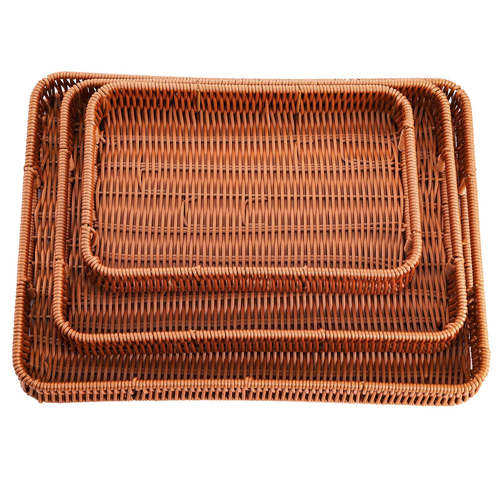 Yarlung 3-Pack Woven Storage Baskets with Handles - Rectangular Poly Wicker Serving Trays for Bread, Fruit, Vegetables, Snacks & Drinks - Perfect for Breakfast, Dining Table, Coffee Table & Kitchen Organization (3 Sizes)