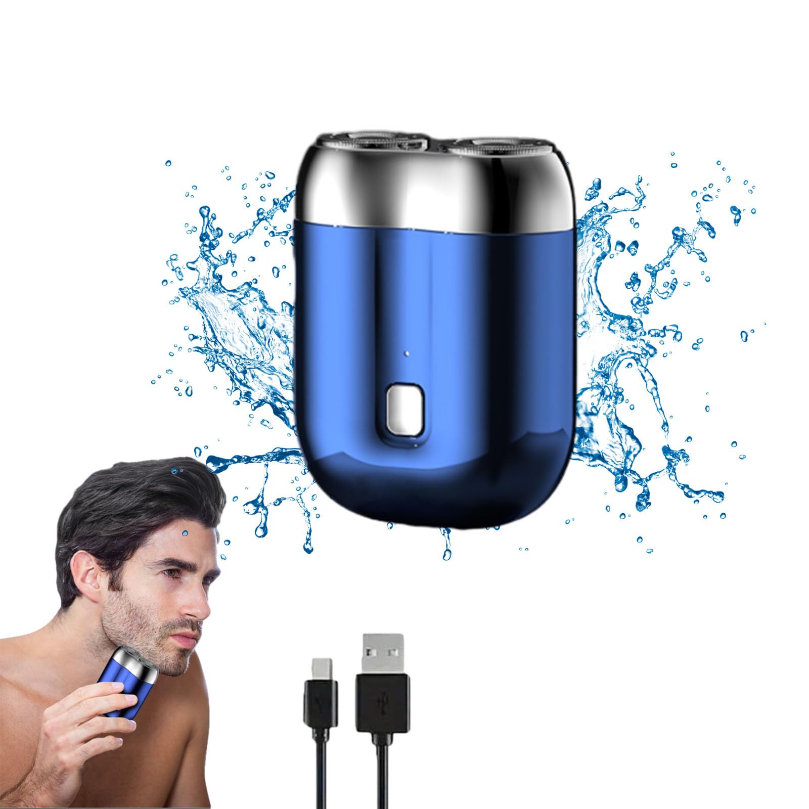 Jacoba Electric Razor - Mini Dual-Head Shaver for Men, Portable Travel Razor with Waterproof Design (Blue) - Perfect for Home, Gym & Business Trips