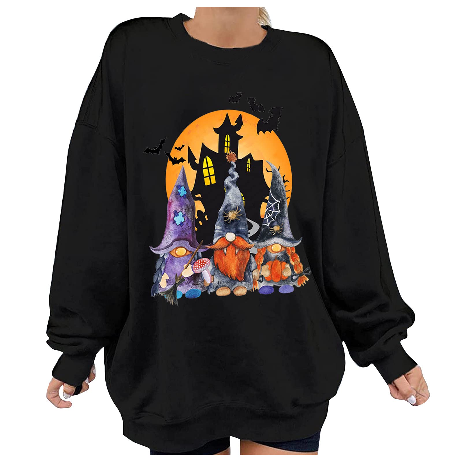 Women's Oversized Halloween Sweatshirt - Cozy Crewneck Long Sleeve Pullover for Casual Wear | Perfect for Fall Outfits, Pumpkin Patch Visits & Spooky Season