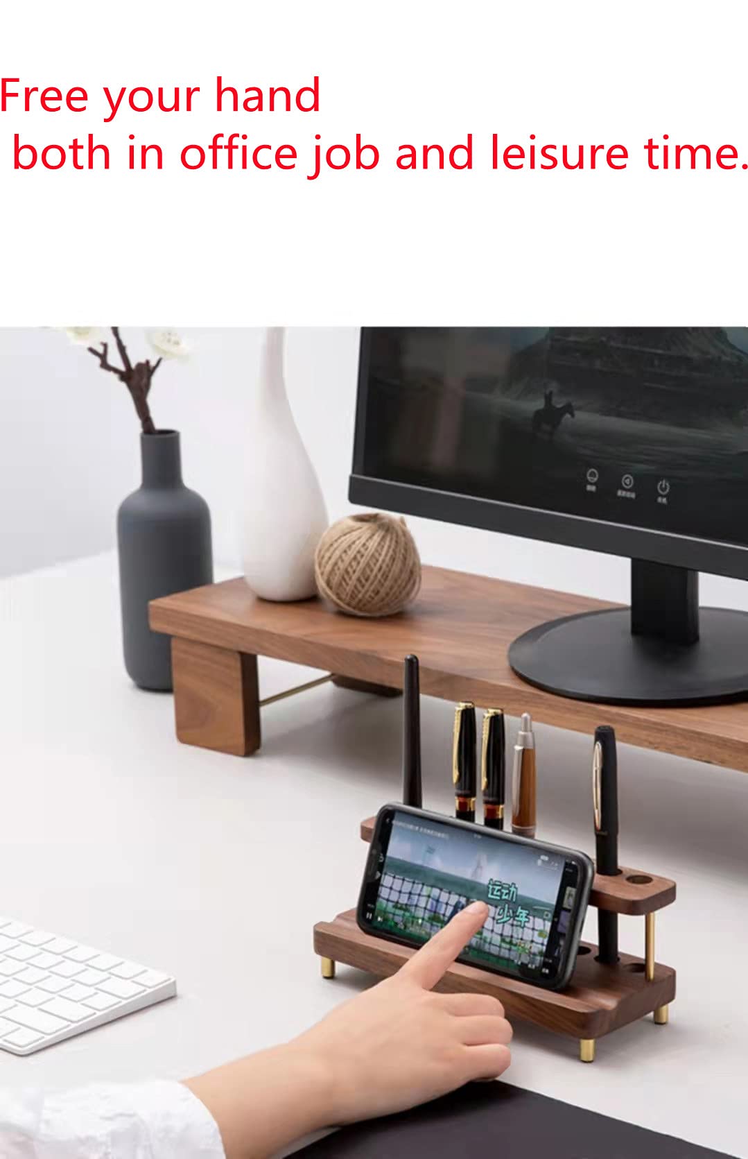 Premium Walnut Wood & Brass Pen Holder - Elegant Desk Organizer for Pencils, Pens & Office Supplies | Stylish iPad & Phone Stand | Unique Home & Office Decor | Perfect Gift Idea for Professionals & Students | Ideal for Workspaces, Study Desks & Gift Giving