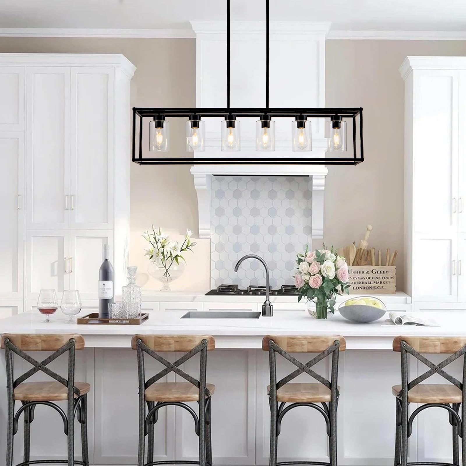6-Light Black Farmhouse Chandelier - Adjustable Height Modern Industrial Pendant Lighting for Dining Room, Kitchen Island & Living Room | Perfect for Rustic, Contemporary and Urban Decor Styles