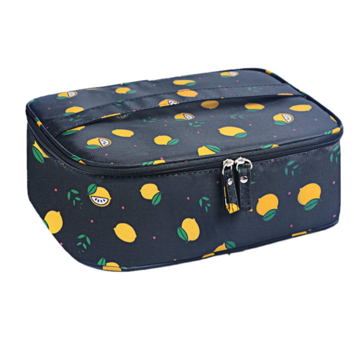Portable Travel Makeup Bag for Women - Large Cosmetic Organizer with Dividers, Waterproof Toiletry Storage Case for Brushes & Cosmetics | Perfect for Travel, Gym, and Daily Use (Black Lemon)