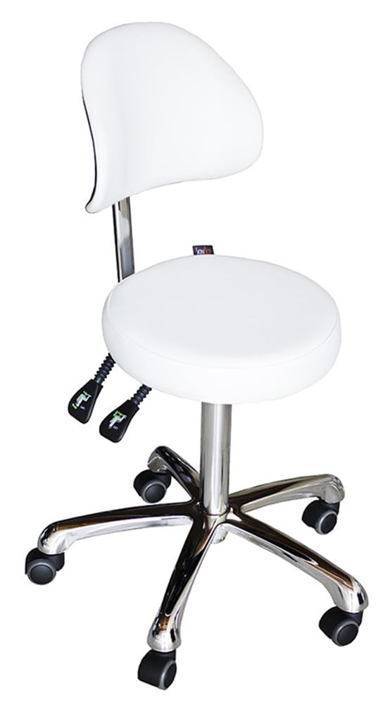 SKINACT Gold Series Adjustable Esthetician Medical Dental Office Stool - Ergonomic Rolling Chair with Back Support for Spa, Clinic & Salon (White) | Perfect for Facial Treatments, Massage Therapy & Patient Consultations