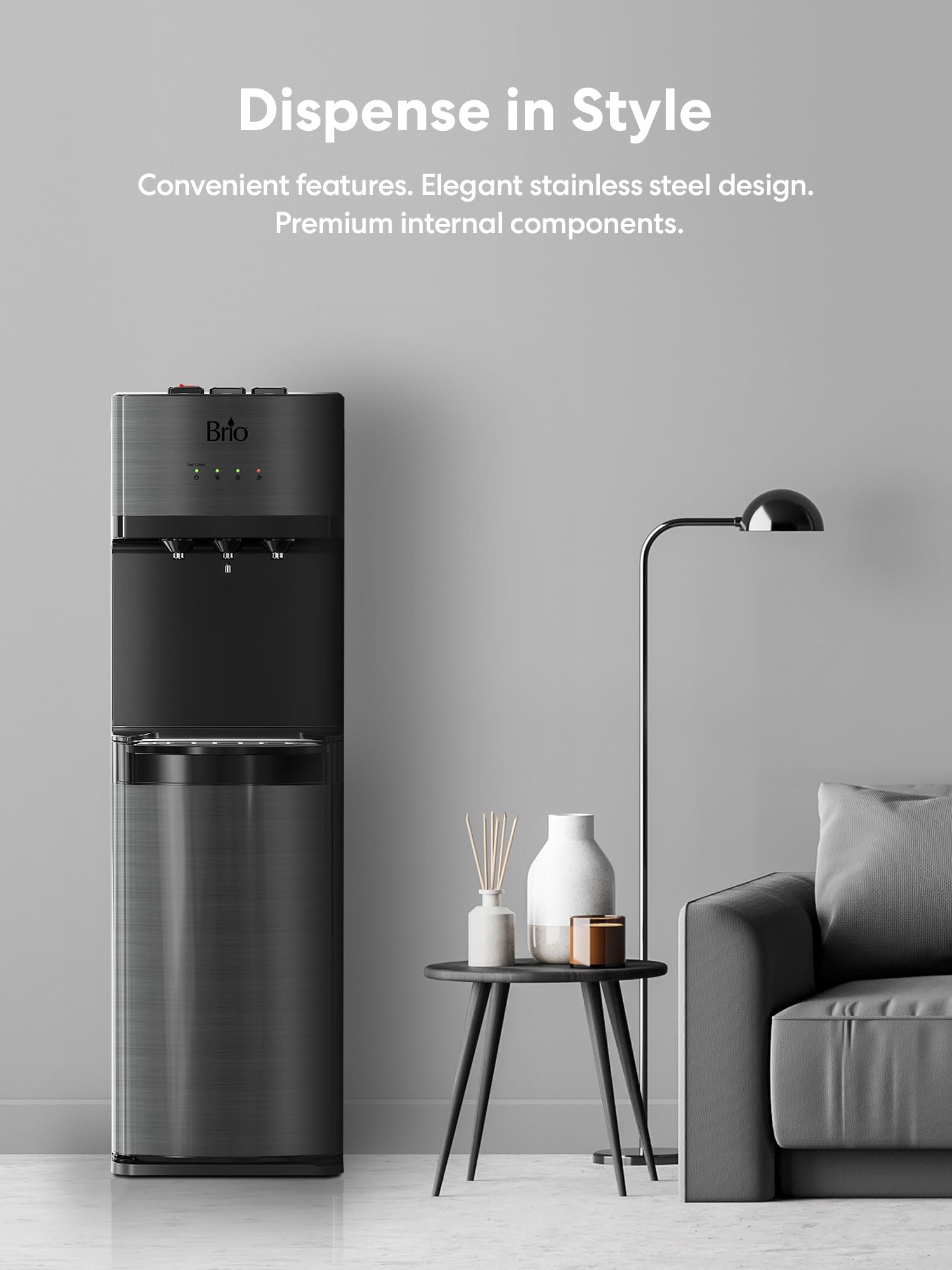 Brio 4-Stage Bottleless Water Cooler - Tri-Temp, UV Self-Cleaning, Child Lock for Home & Office
