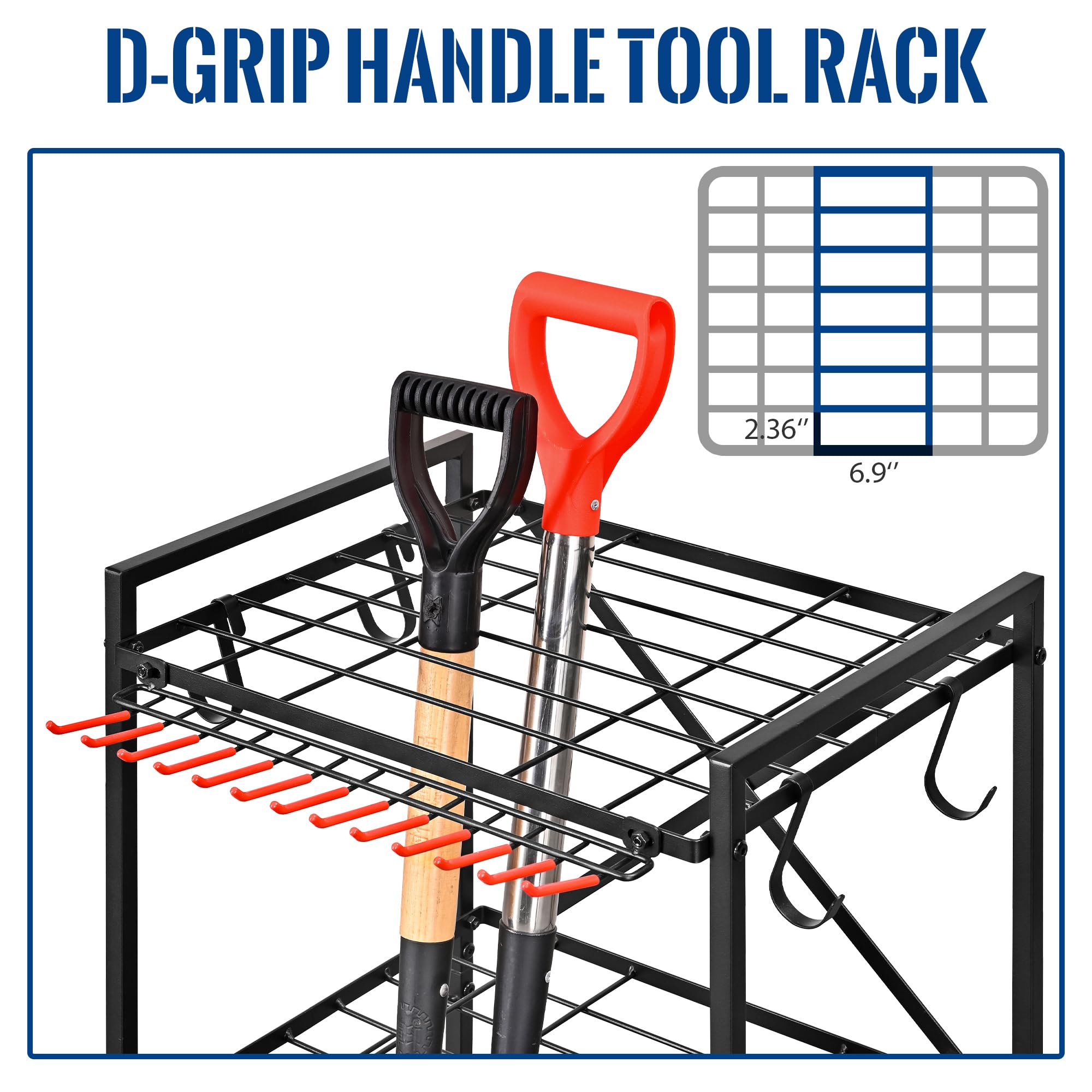 Mythinglogic Small Tower Garden Tool Organizer with Wheels - Heavy Duty Garage & Yard Tool Storage Rack for Shovels, Rakes & Gardening Equipment - Perfect for Shed, Garage or Outdoor Tool Organization