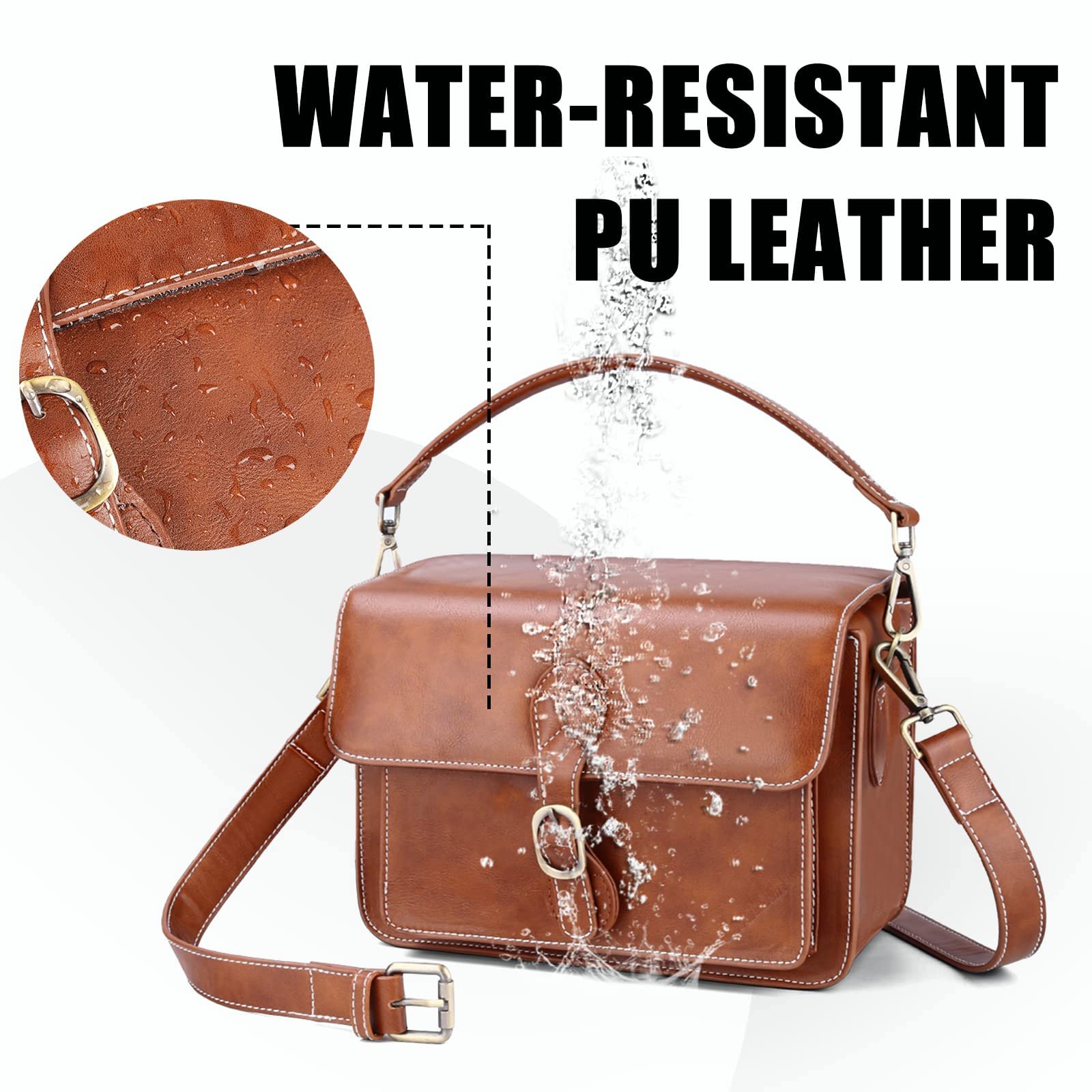 Waterproof Retro Camera Shoulder Bag for Canon Nikon Sony DSLR/SLR Mirrorless Cameras & Lenses - Compact Travel Photography Accessory (Black/Brown) - Perfect for Outdoor Shooting, Travel & Daily Use