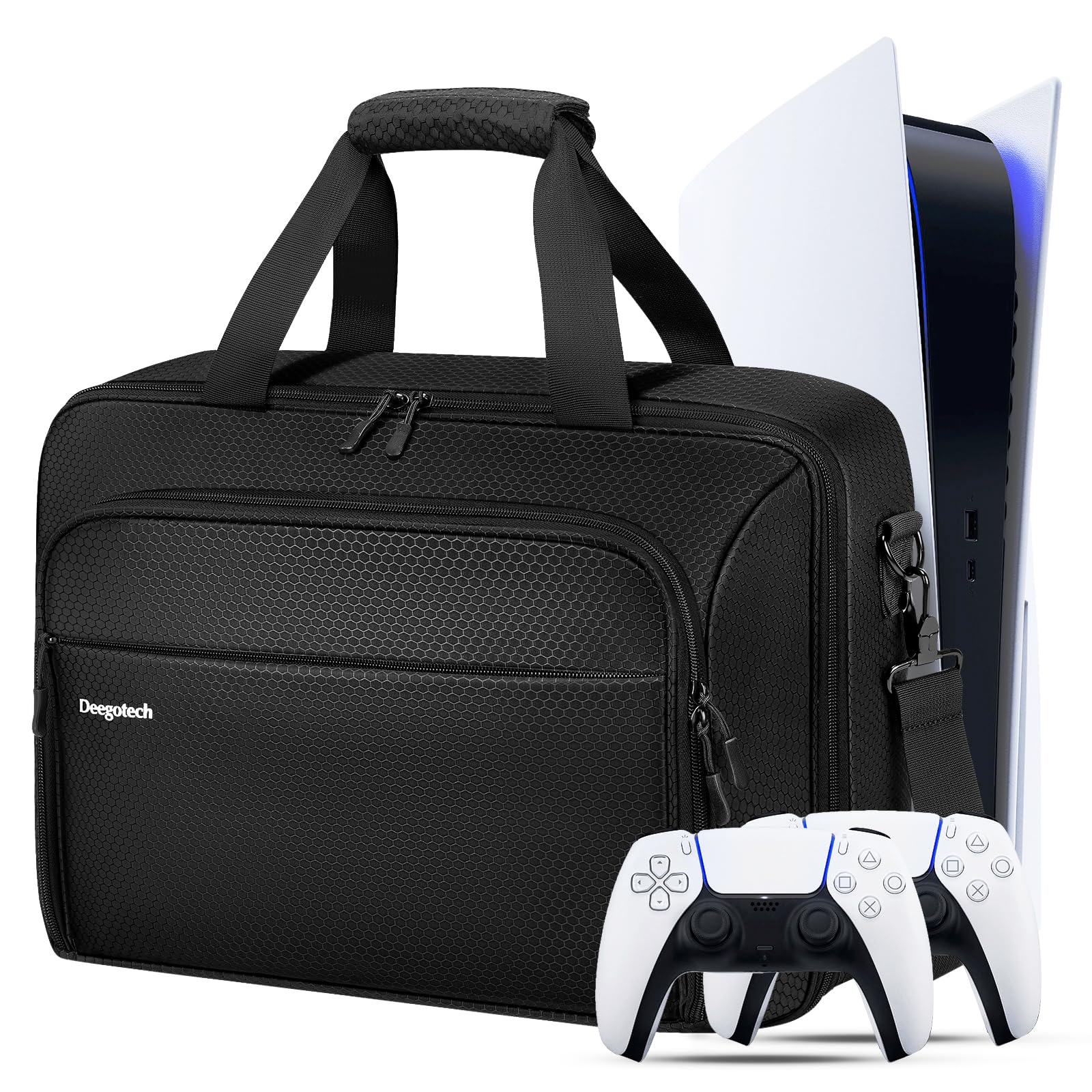 Deegotech PS5/PS5 Pro Travel Carrying Case - Protective Storage Bag for Playstation 5 Console, Disc, Controllers & Accessories | Large Capacity Gaming Organizer | Perfect for Travel, Storage & Protection (Black)