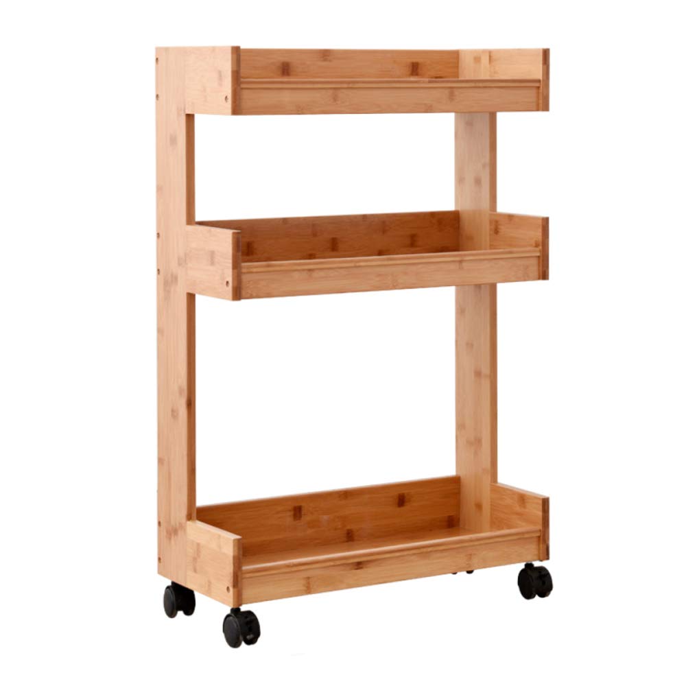 LIULIFE 3-Tier Bamboo Rolling Storage Cart with Locking Wheels - Kitchen Utility Trolley, Organizer Rack, Movable Garden Serving Cart & Plant Stand - Yellow | Perfect for Kitchen Organization, Pantry Storage, Outdoor Entertaining & Indoor Plant Display