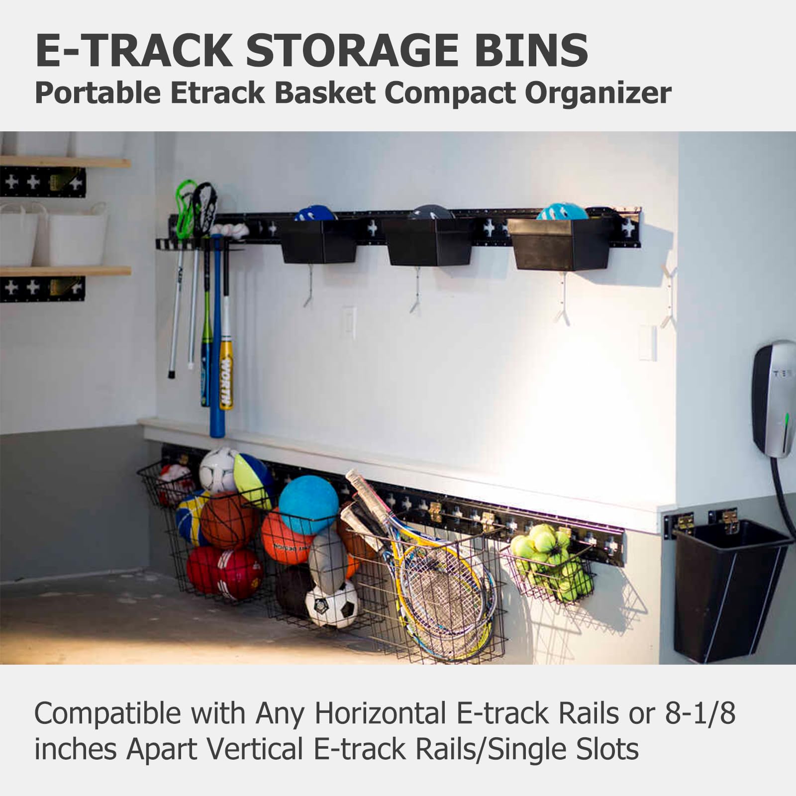 2 Pack E-Track Storage Bins & 4 Pack Single Slot Tie Down Anchors - Heavy Duty Trailer Organizer for Cargo, Tools & Equipment - Perfect for Enclosed Trailers, Vans & Truck Beds - Includes Extra Brackets