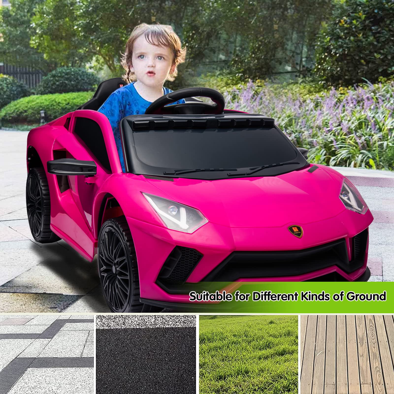 12V Kids Electric Ride On Car with Parent Remote Control - Battery Powered Toy Sports Car for Boys & Girls, 2 Speed Modes, MP3 Player & Hydraulic Doors (Pink) - Perfect for Birthday Gifts, Outdoor Play & Backyard Fun