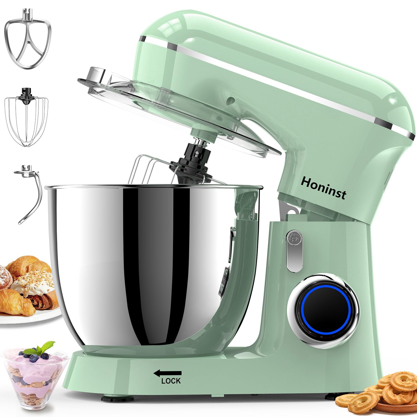 6.5QT 10-Speed Tilt-Head Electric Stand Mixer with Bowl, Dough Hook, Whisk & Beater - Professional Kitchen Mixer for Baking Cakes, Cookies & Bread - Perfect for Home Bakers & Cooking Enthusiasts (Light Green)