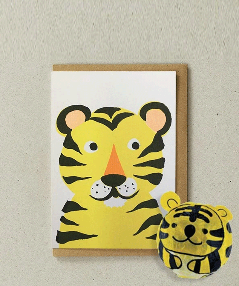 Tiger Japanese Paper Balloon Greeting Card by Petra Boase - Perfect for Birthday, Anniversary & Special Occasion Gifts