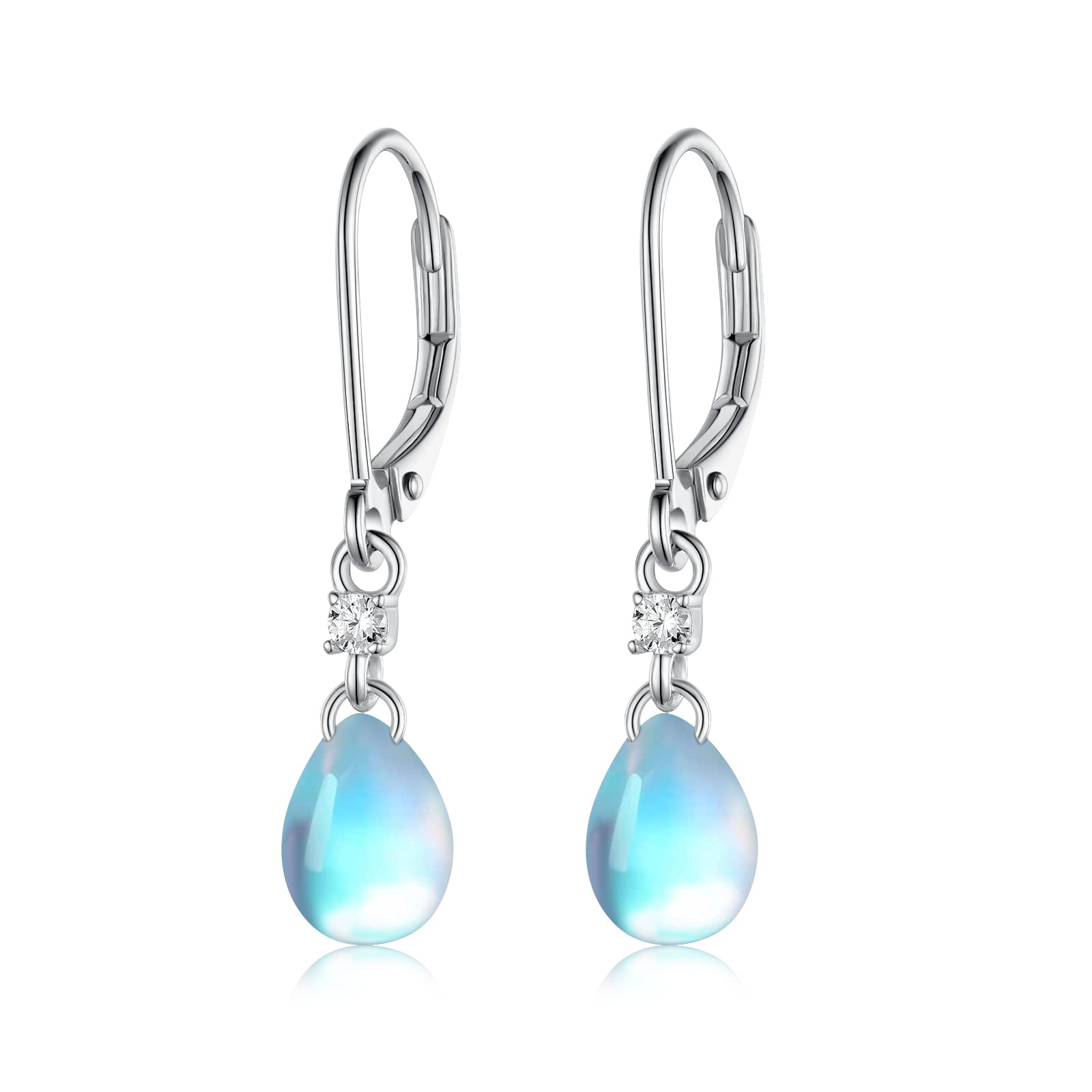 925 Sterling Silver Moonstone Leverback Earrings for Women | Hypoallergenic Moonstone Jewelry | Perfect Birthday Gift & Everyday Elegance