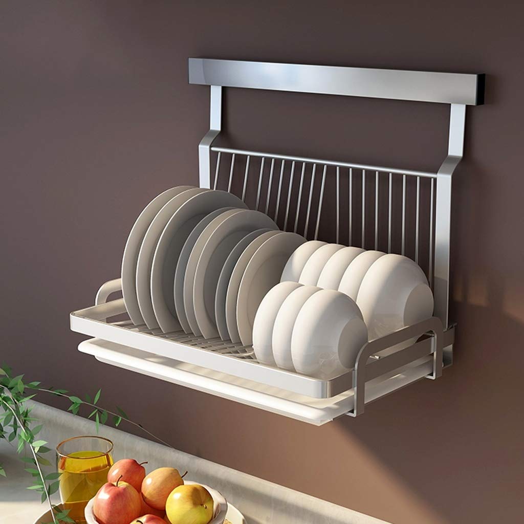 Stainless Steel Dish Rack - Wall Mount Kitchen Organizer for Plates, Cups & Cutlery | Space-Saving Drying Rack & Storage Holder | Perfect for Small Kitchens & Dish Drainers (Silver)
