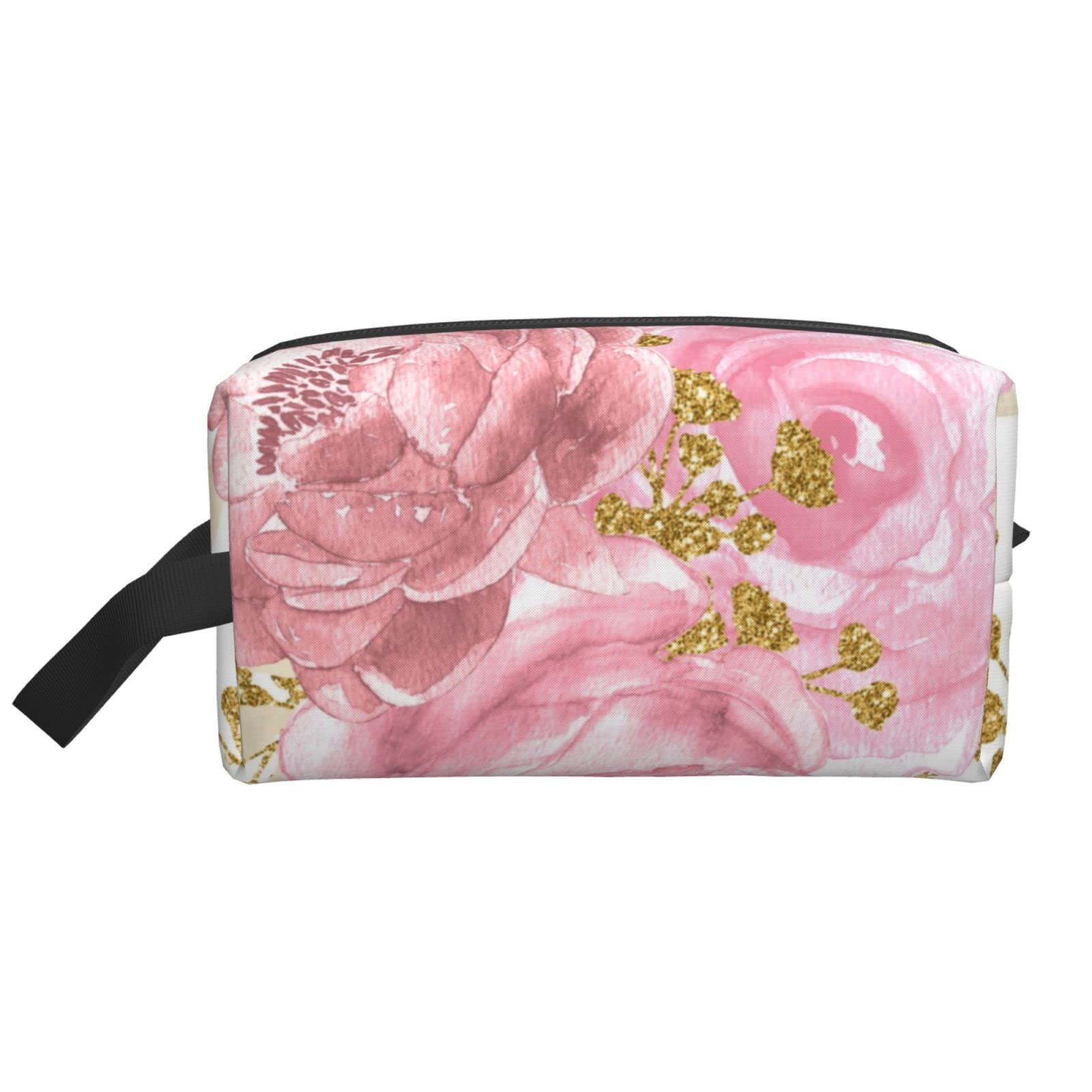 Pink Rose Waterproof Makeup Bag for Women - Large Capacity Cosmetic Pouch with Zipper, Multi-Functional Travel Toiletry Organizer - Perfect for Travel, Gym, and Daily Beauty Storage
