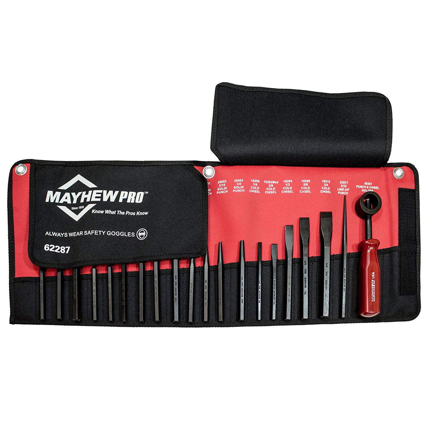 Mayhew 62287 20-Piece Pro Series Punch and Chisel Set - Professional Metalworking Tools for Automotive Repair, Woodworking & DIY Projects